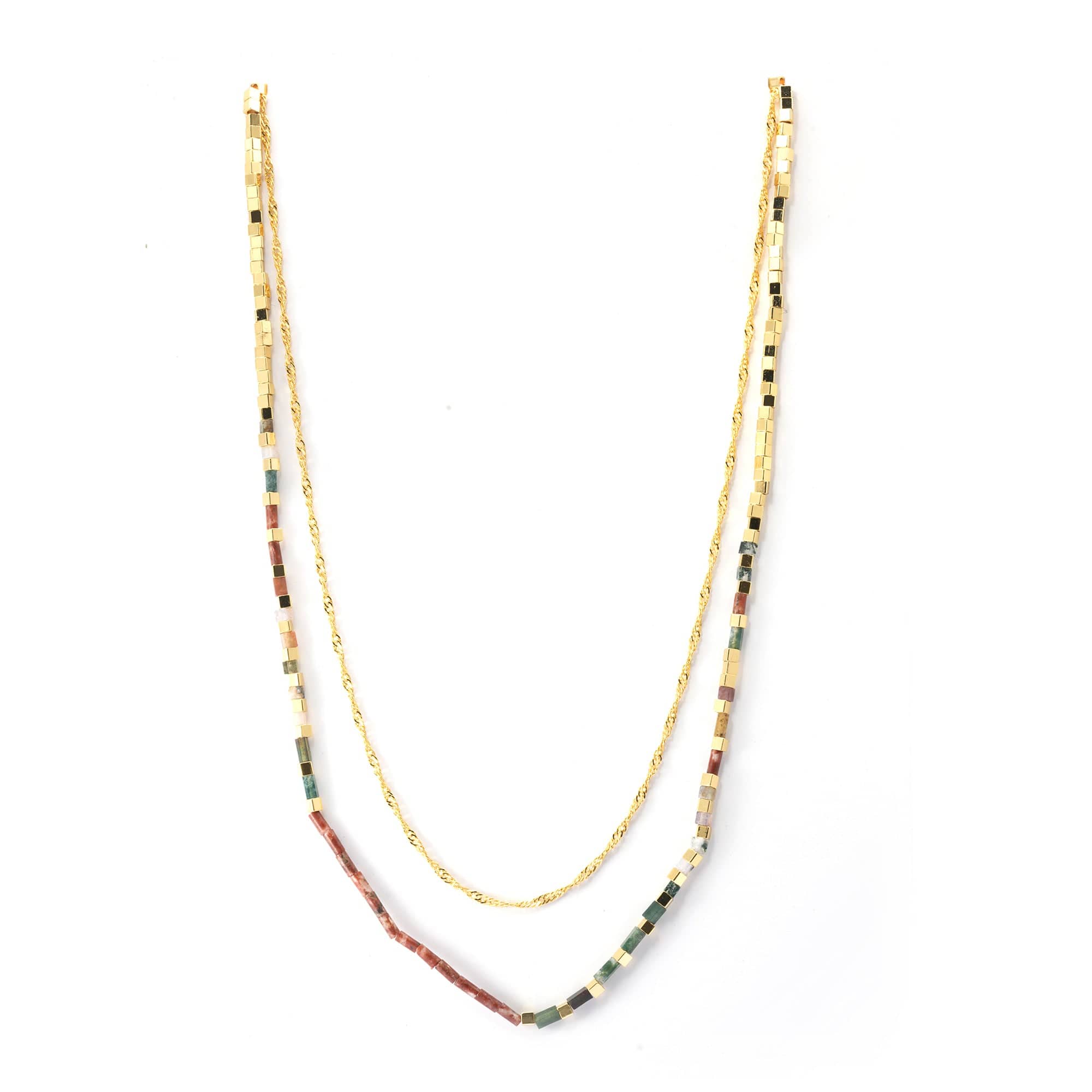 Brass Plated Necklaces, White Crystal Dipped Color, Electroplated Genuine Gold
