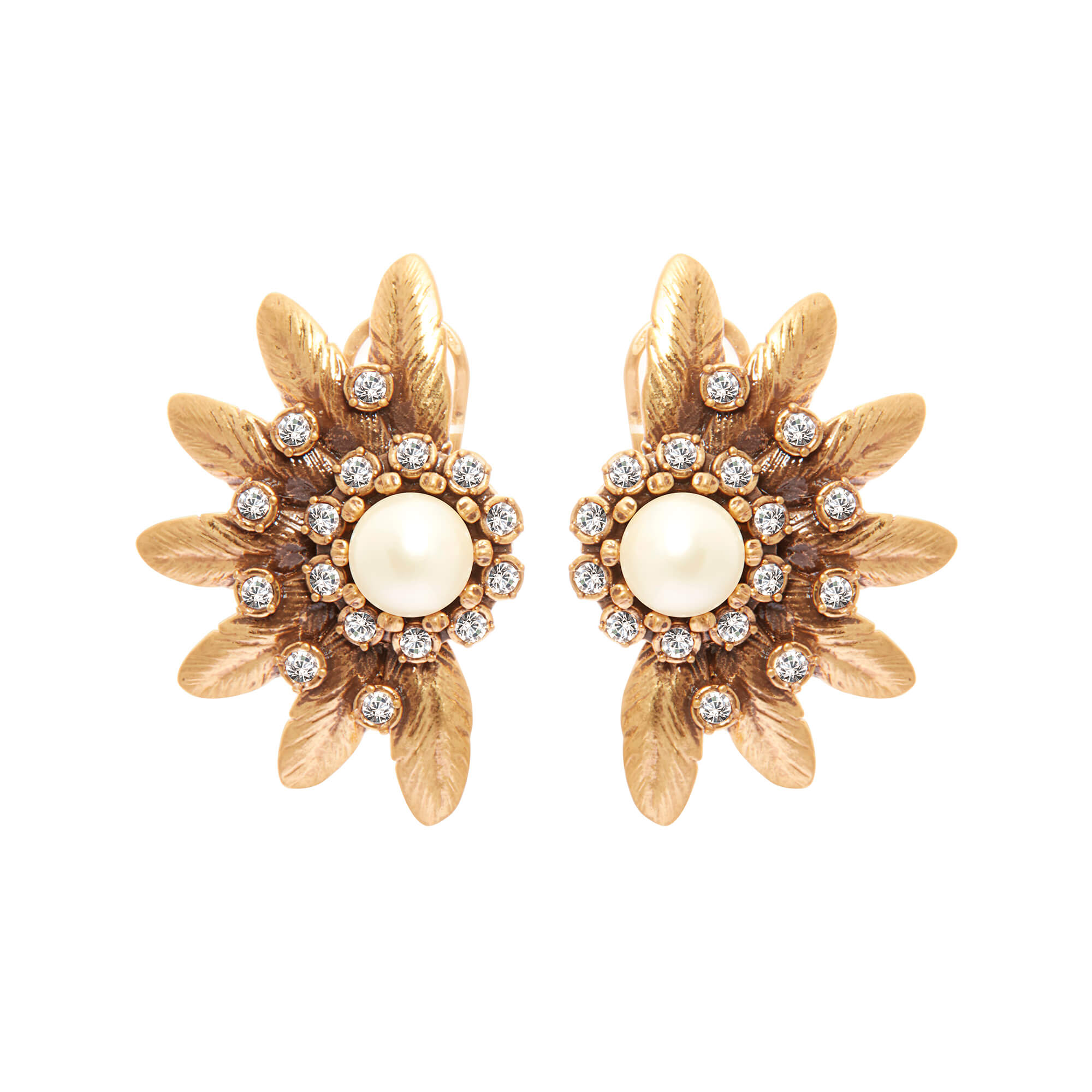 Copper Imported crystal pearls Imported Austrian rhinestones Russian Real Gold Earrings