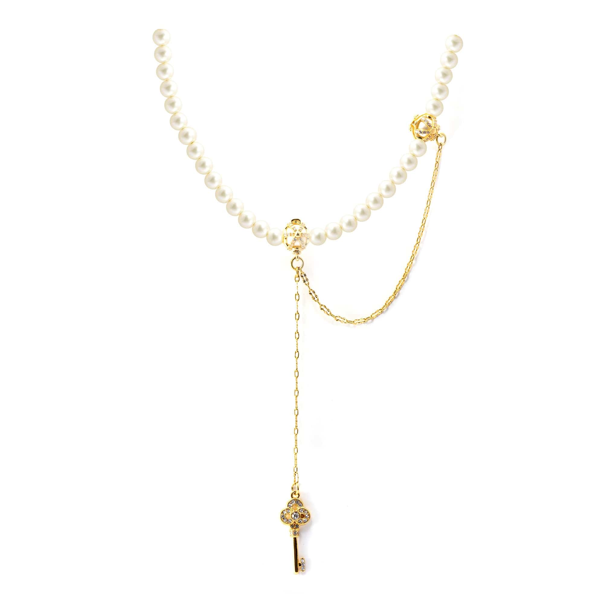 Necklace brass Austrian rhinestone crystal pearl plated Russian gold