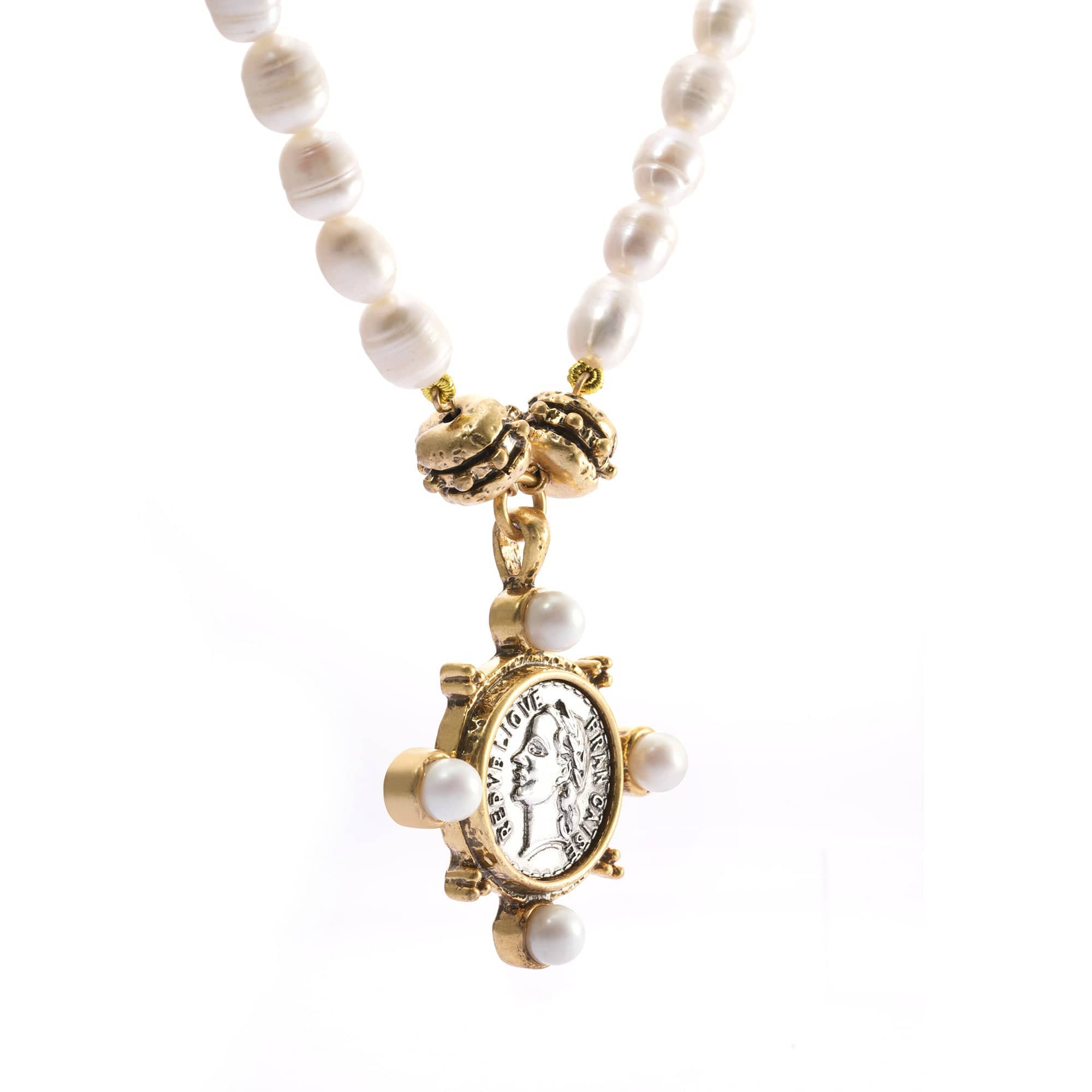 Necklace brass crystal pearl plated Russian gold