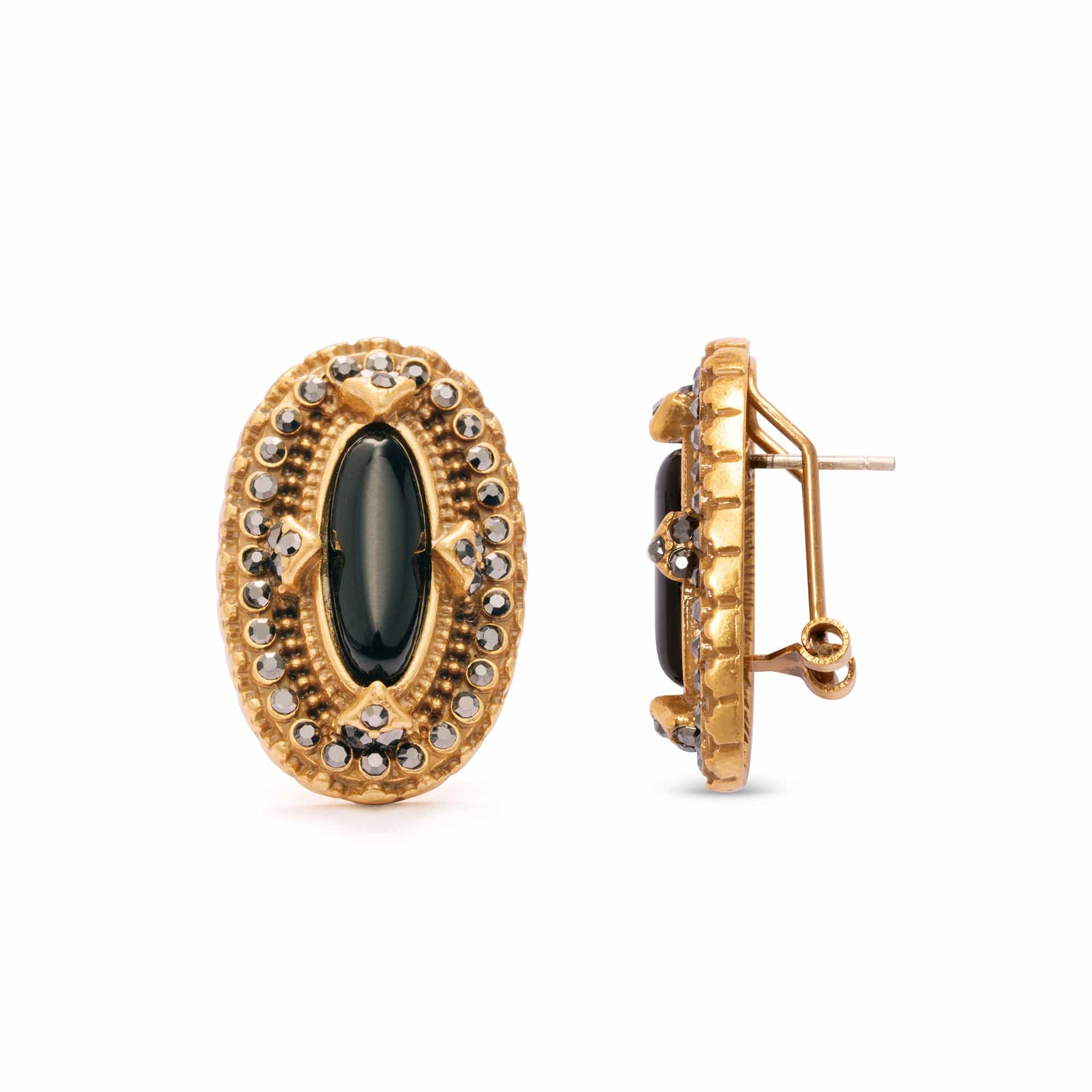 Obsidian Earrings, Austrian Rhinestones, Alloy Plate With Russian Genuine Gold