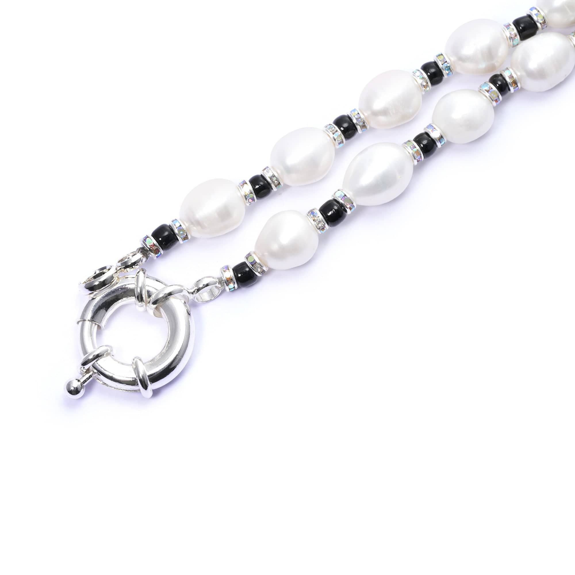 Necklace crystal pearl Austrian rhinestone plated silver made old