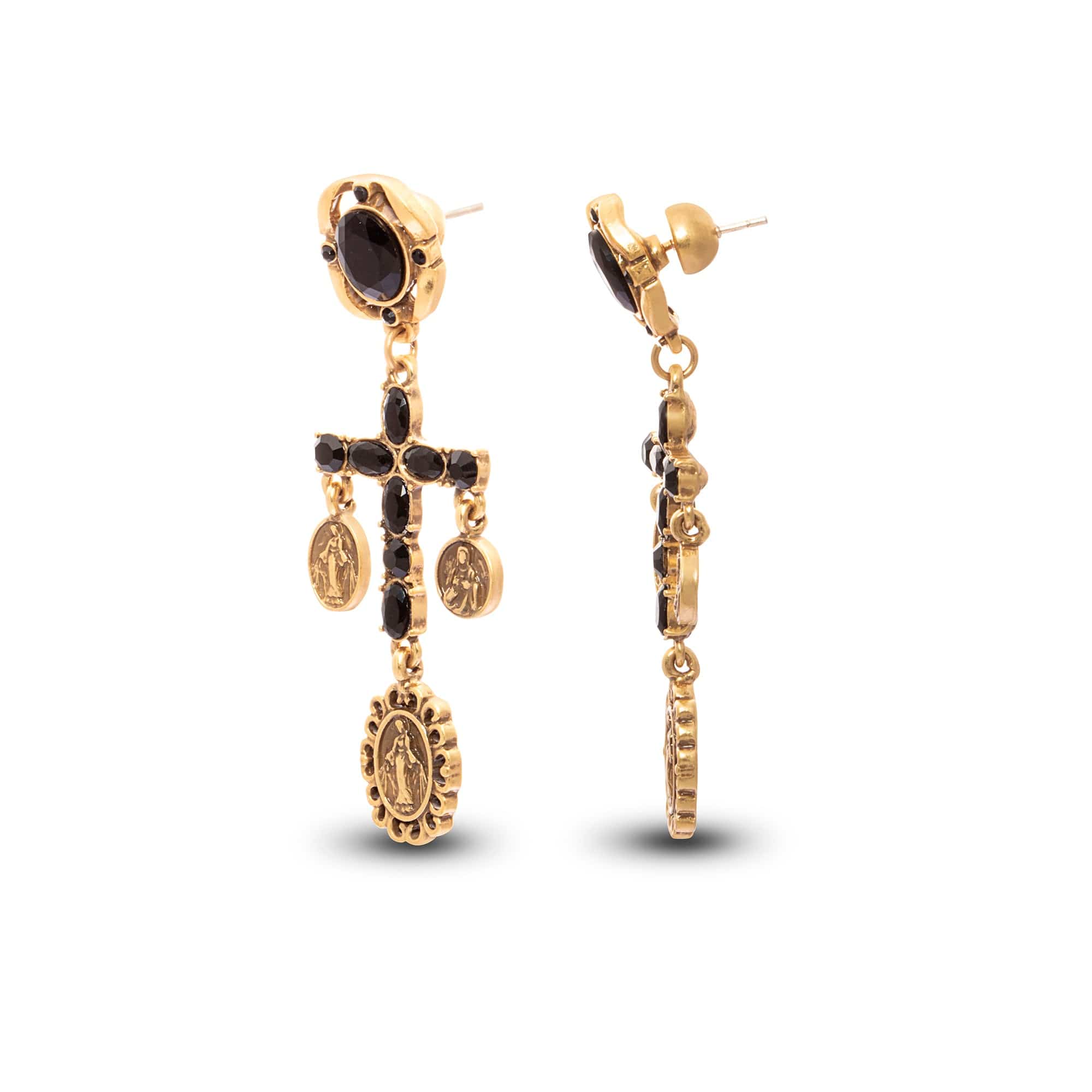 Boucle d'oreille croix mystique plaquée or 18 carats
