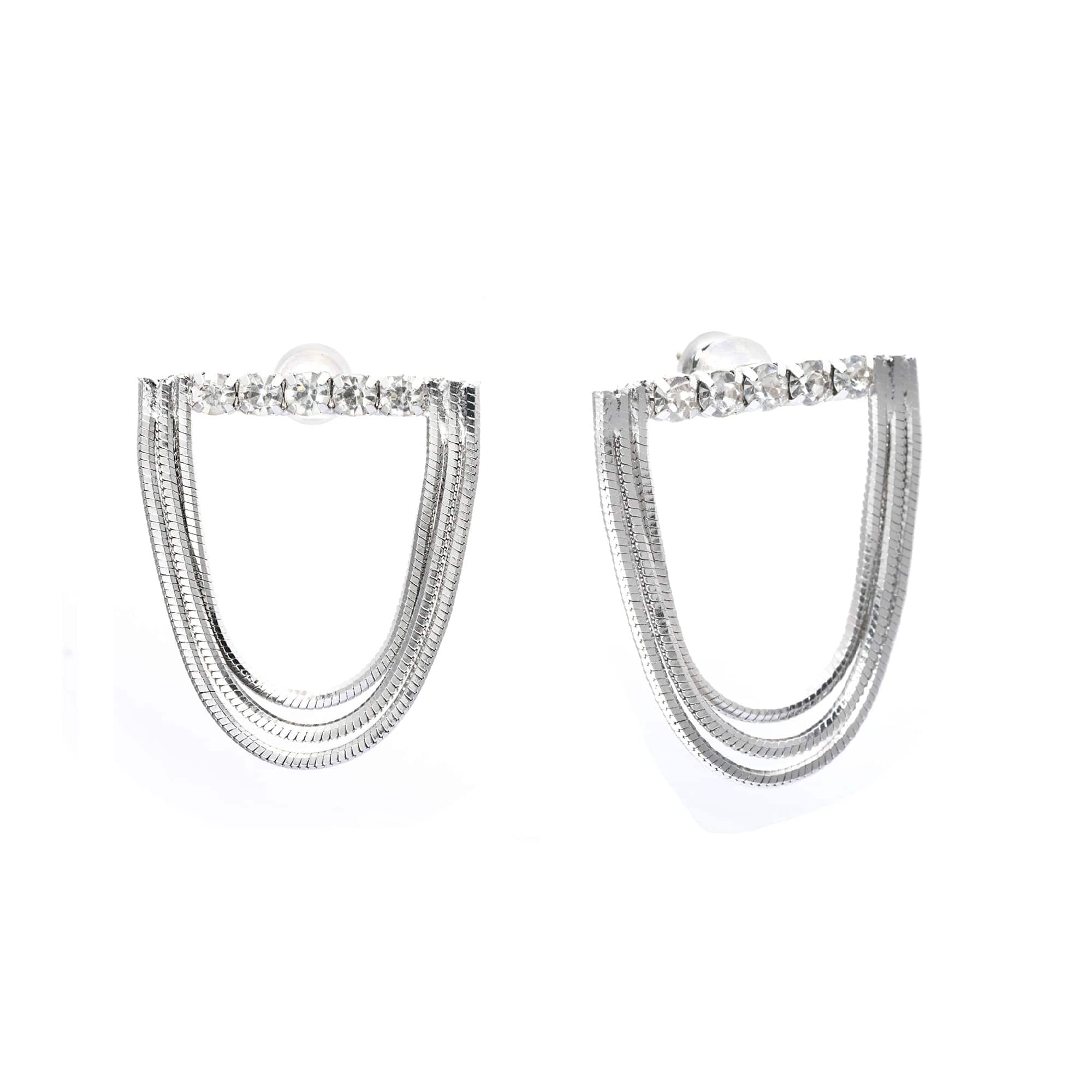 Earrings, Austrian Rhinestones, Alloy Plated With Plain Sterling Silver, Antique Finish