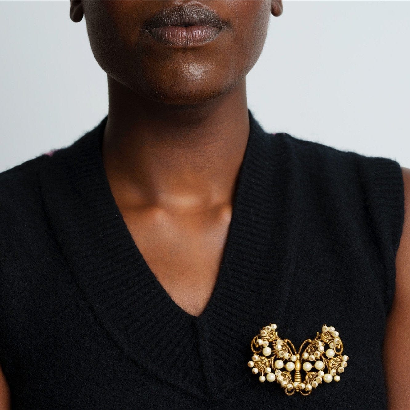 Brooch brass crystal pearl plated with Russian gold