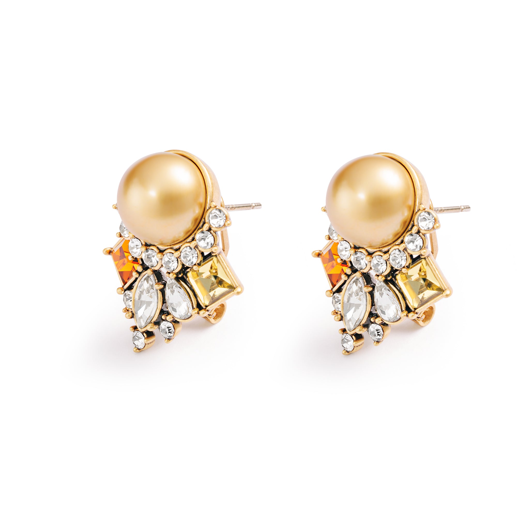 Earrings Austrian Crystal & Rhinestone Brass Plated with Genuine Russian Gold