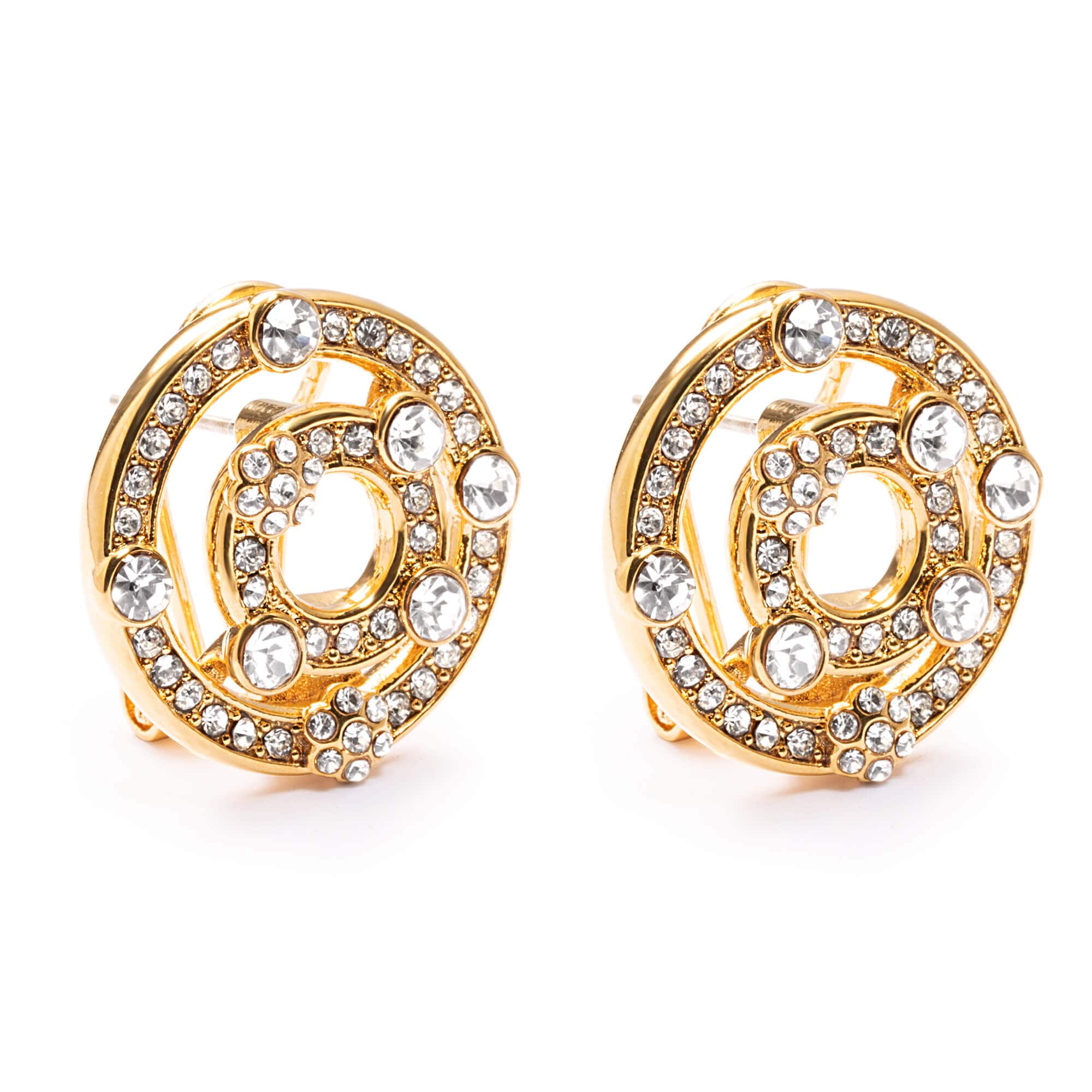 Earrings, Imported Austrian Rhinestones, Brass Plated With Russian Genuine Gold