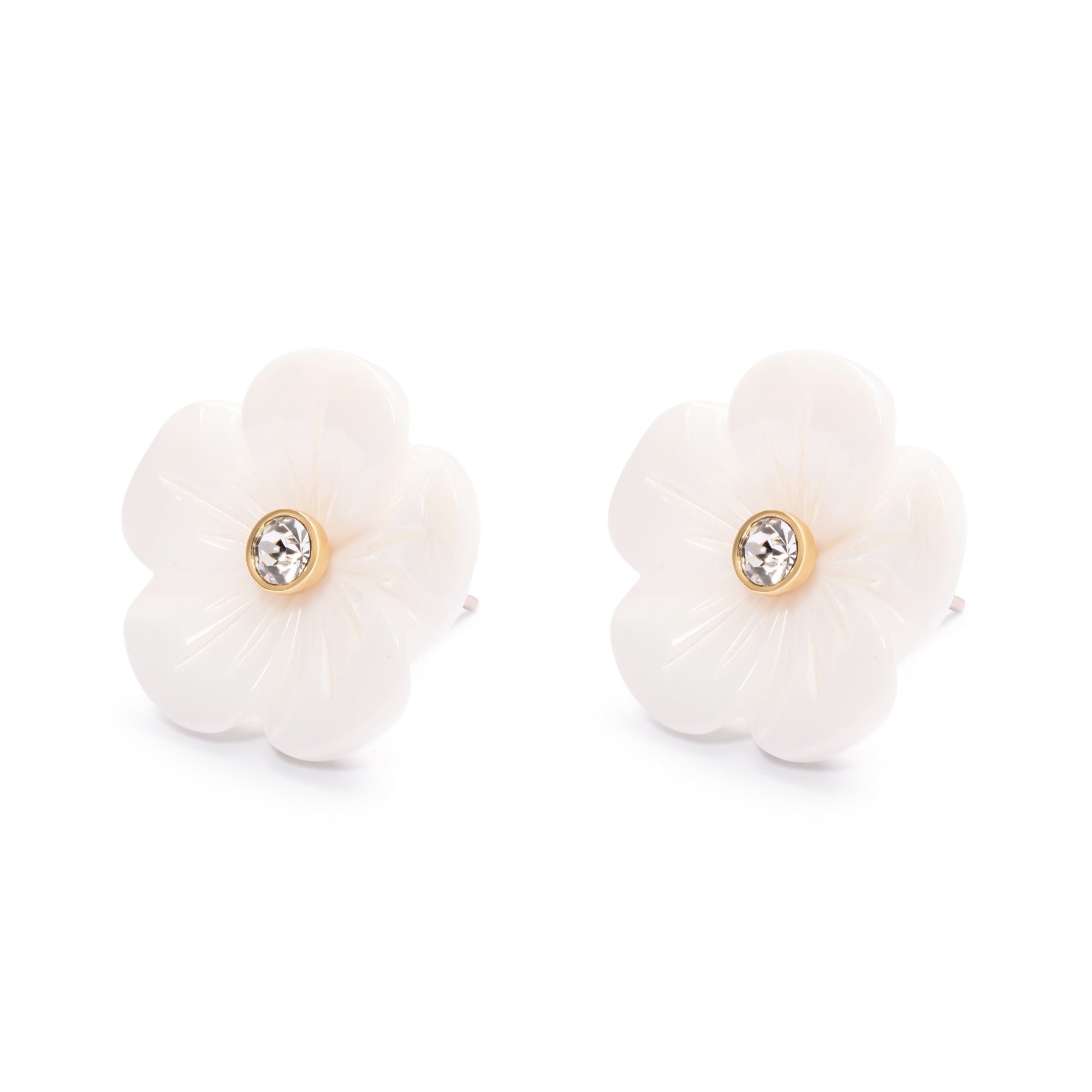 Mother-of-pearl Earrings Austrian Rhinestones Brass Plated With Russian Genuine Gold