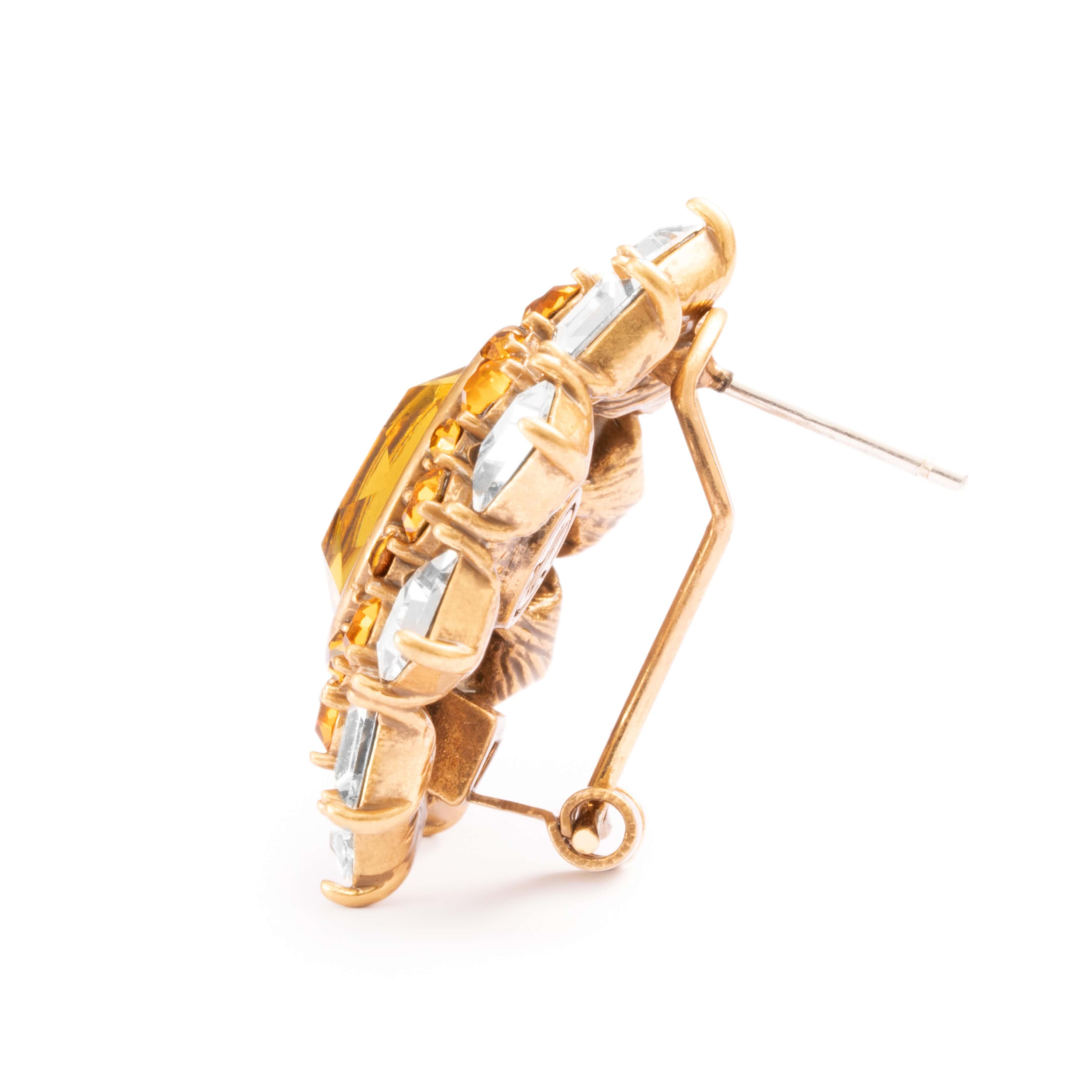 Yellow Crystal Earrings,Austrian Crystal & Rhinestone, Brass, Plated Russian Gold