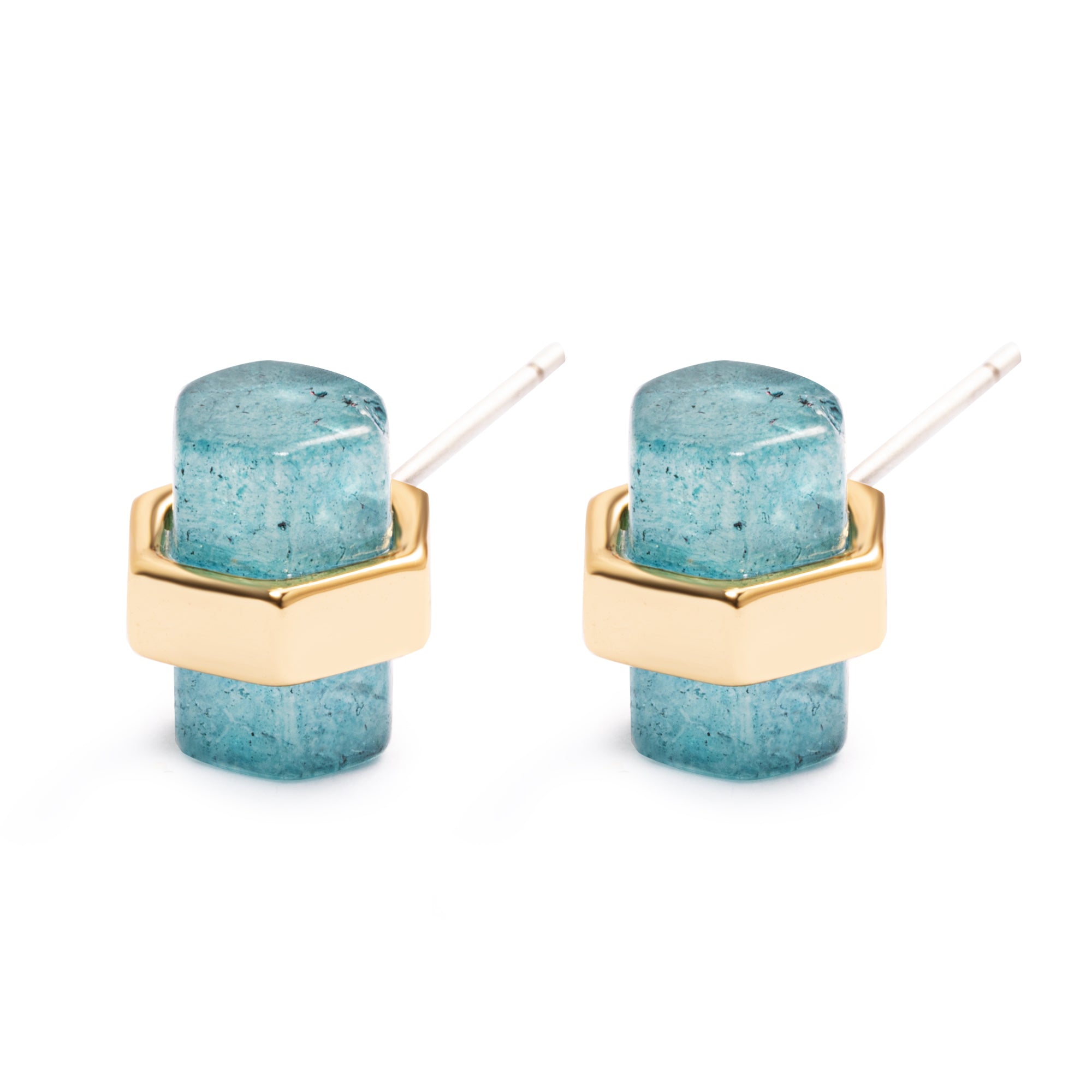 Brass Earrings, White crystal dipped in color Russian Genuine Gold