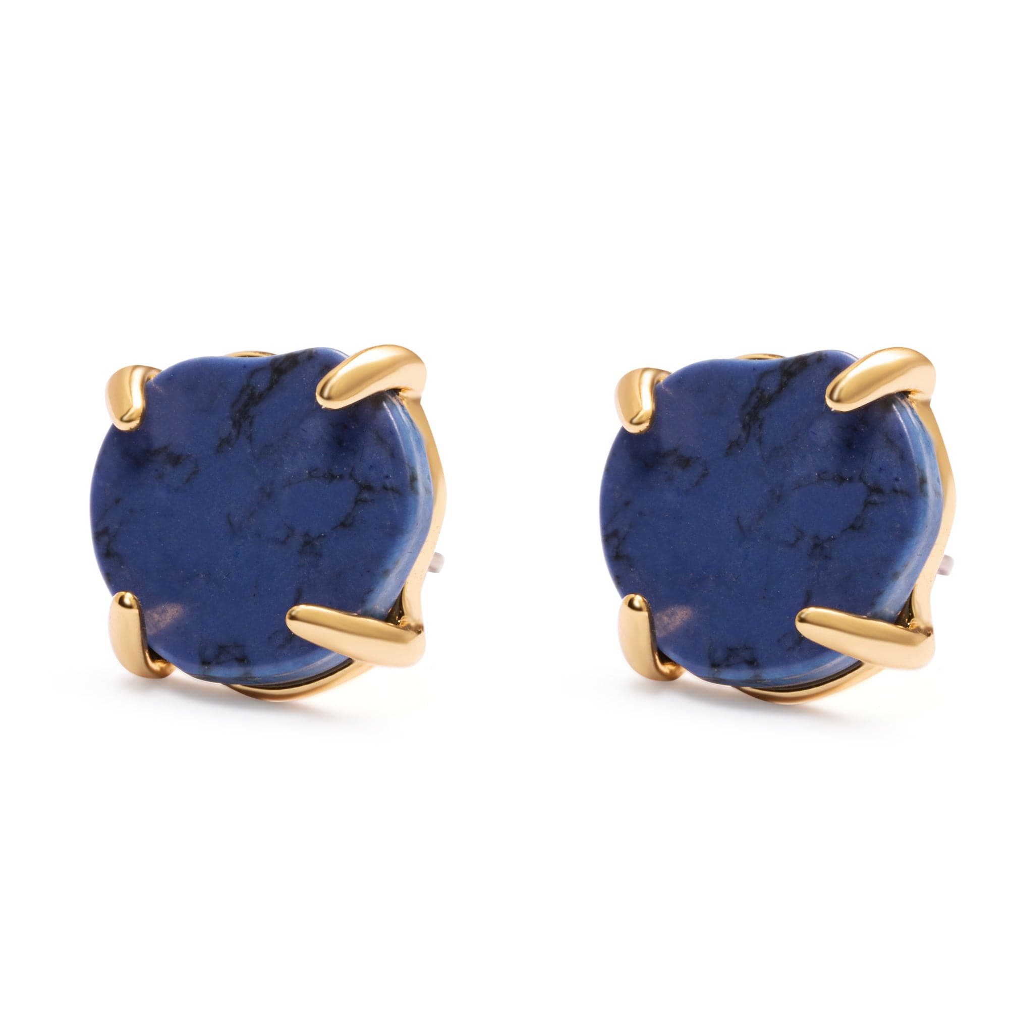 Brass Earrings, Lapis Lazuli, Electroplated Genuine Gold Stud