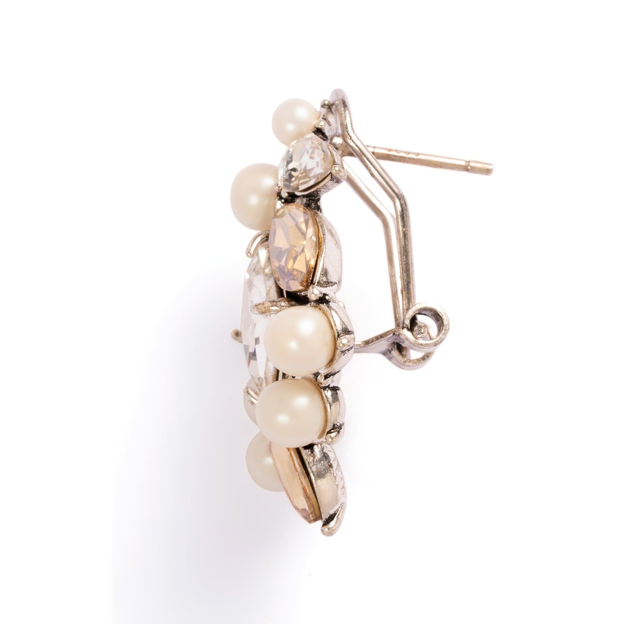 Brass Earrings, Imported Crystal Pearls, Imported Austrian Crystal, Electroplated Silver