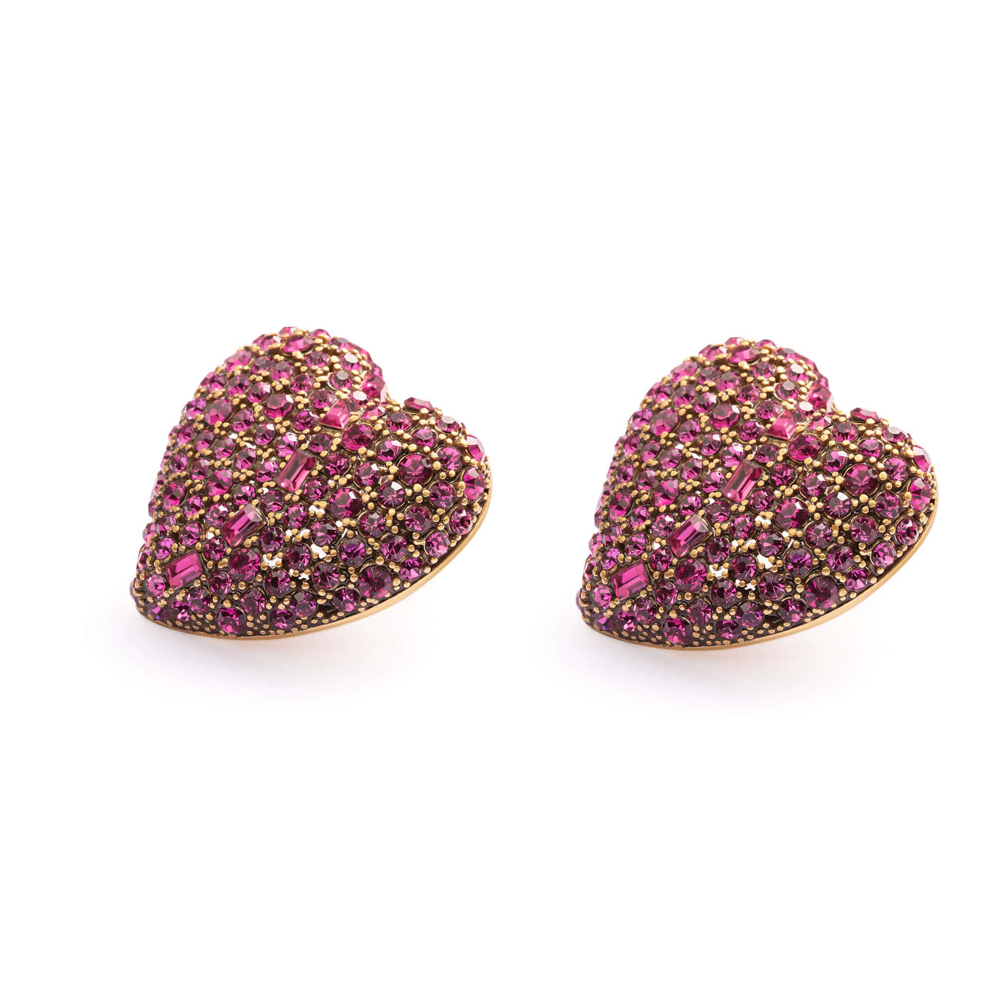 Red Heart-Shaped Earrings, Austrian Rhinestone,Alloy Plated Russian Gold