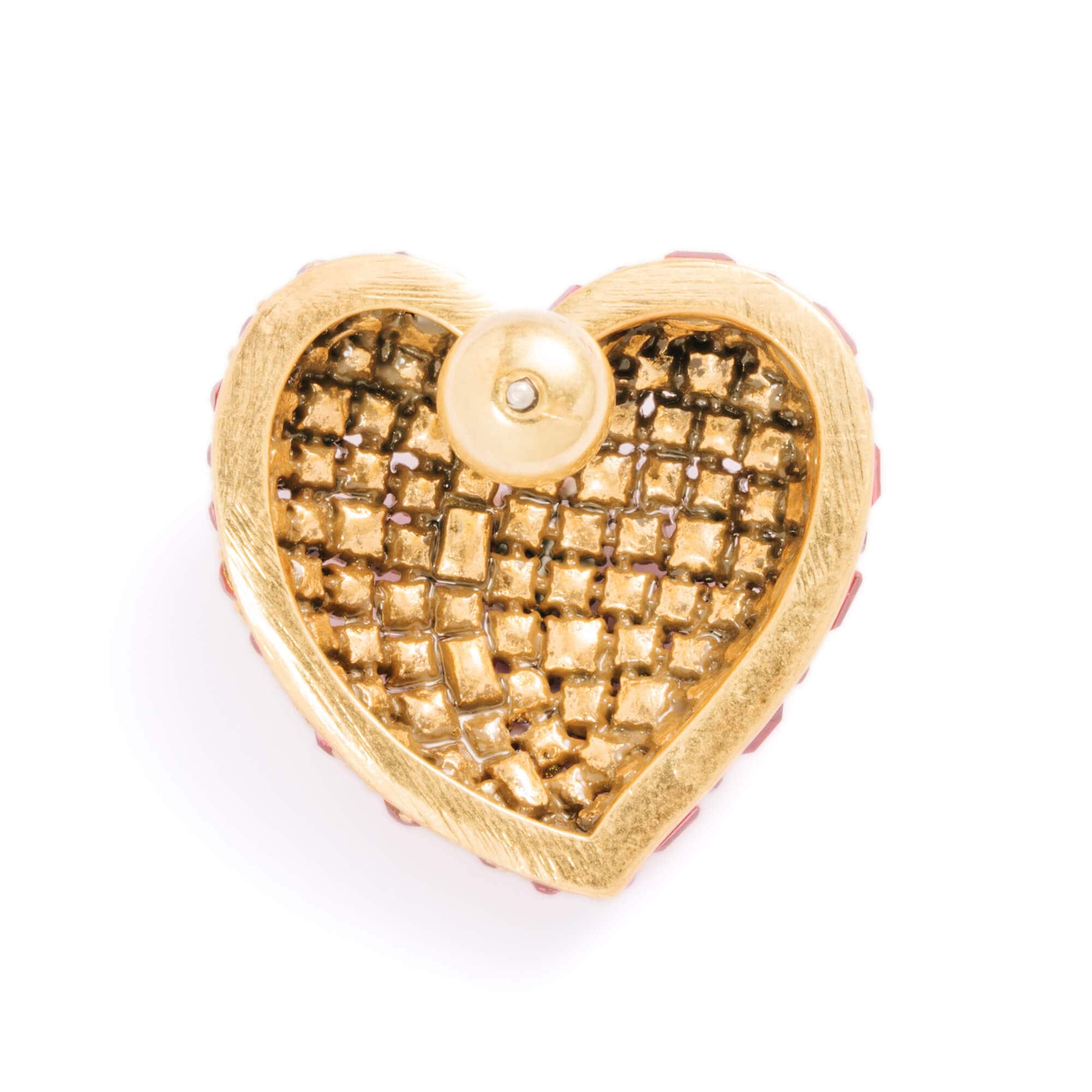 Red Heart-Shaped Earrings, Austrian Rhinestone,Alloy Plated Russian Gold