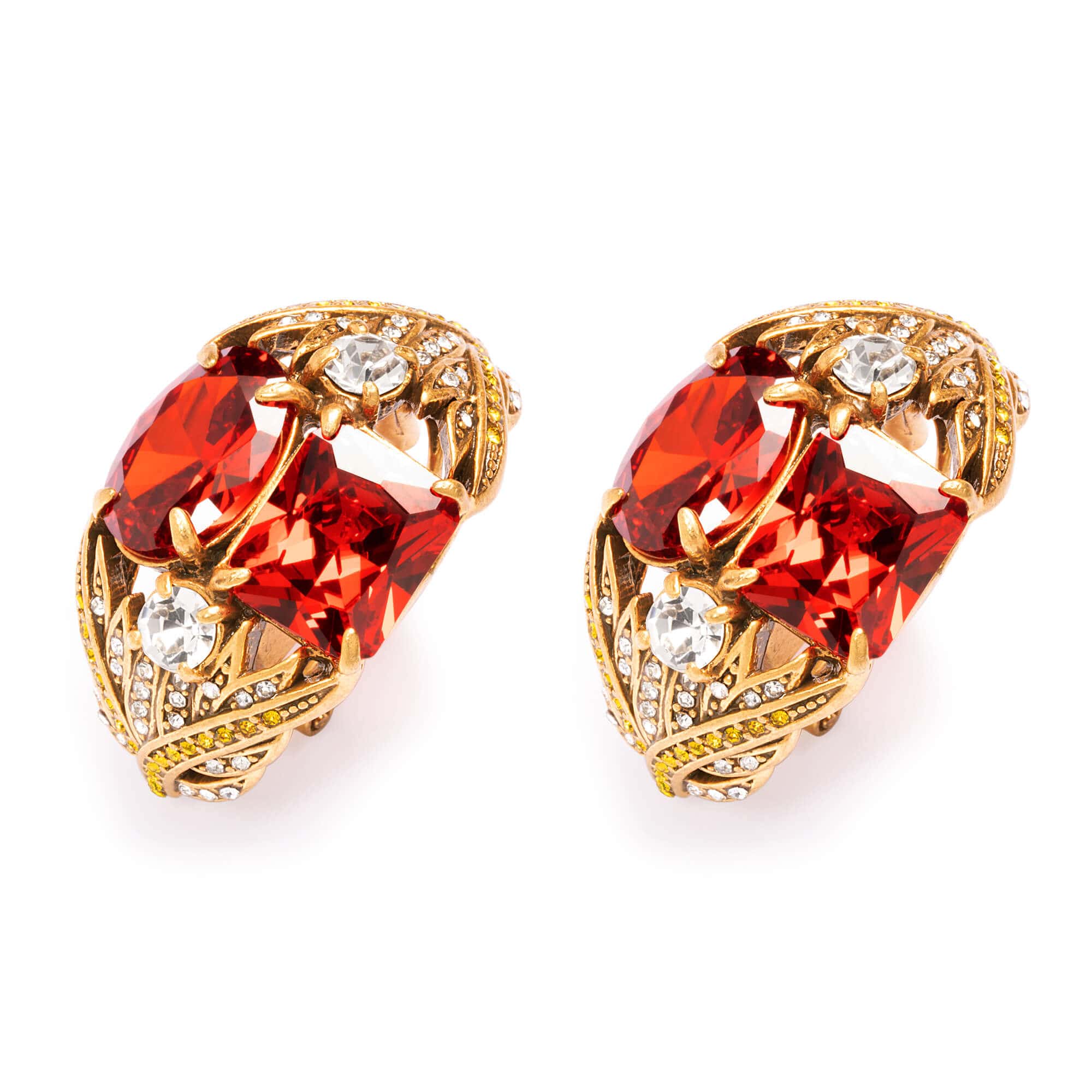 Red Agate Earrings, Alloy Plated With Russian Gold