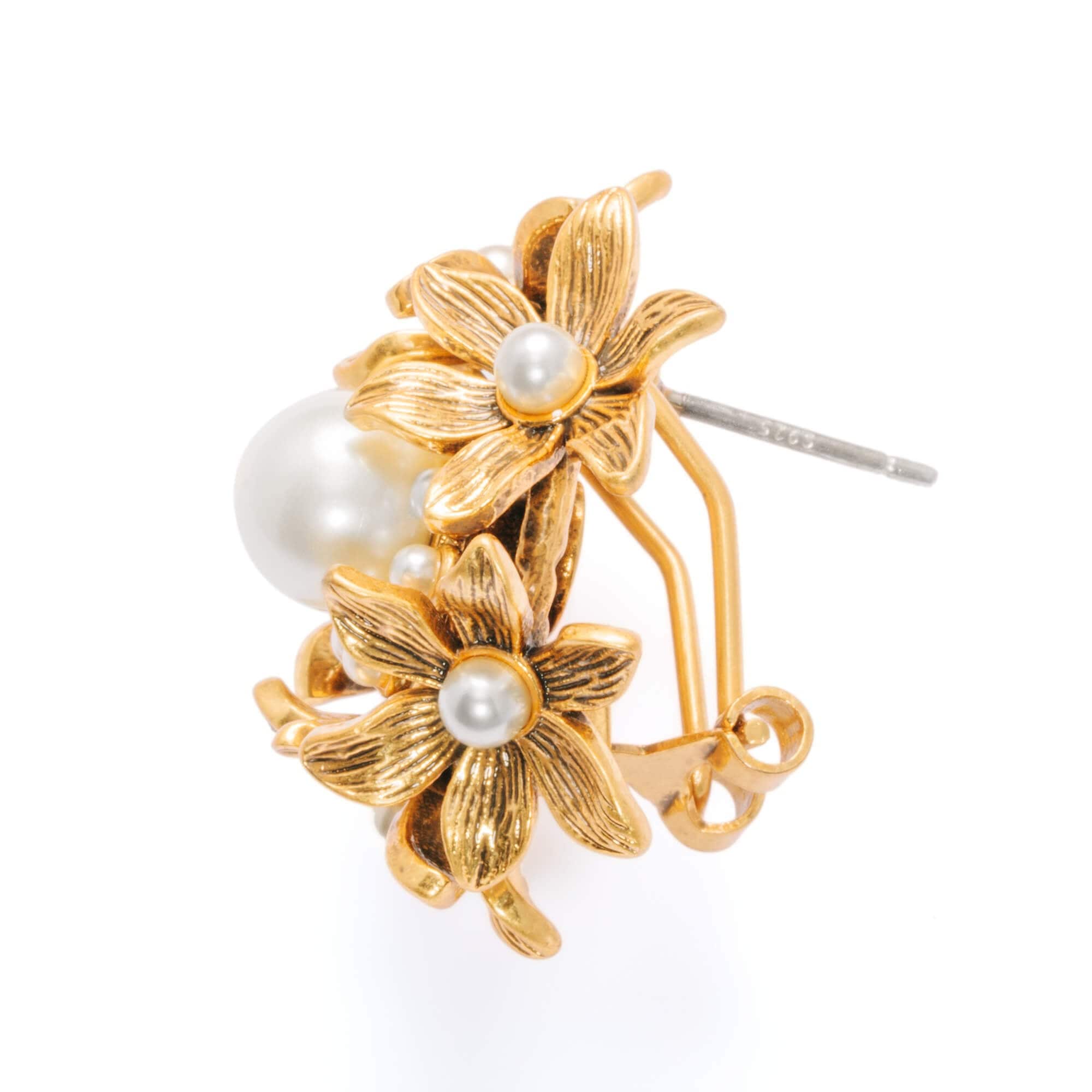 Pearl Earrings Crystal Pearl Brass Plated Russian Gold