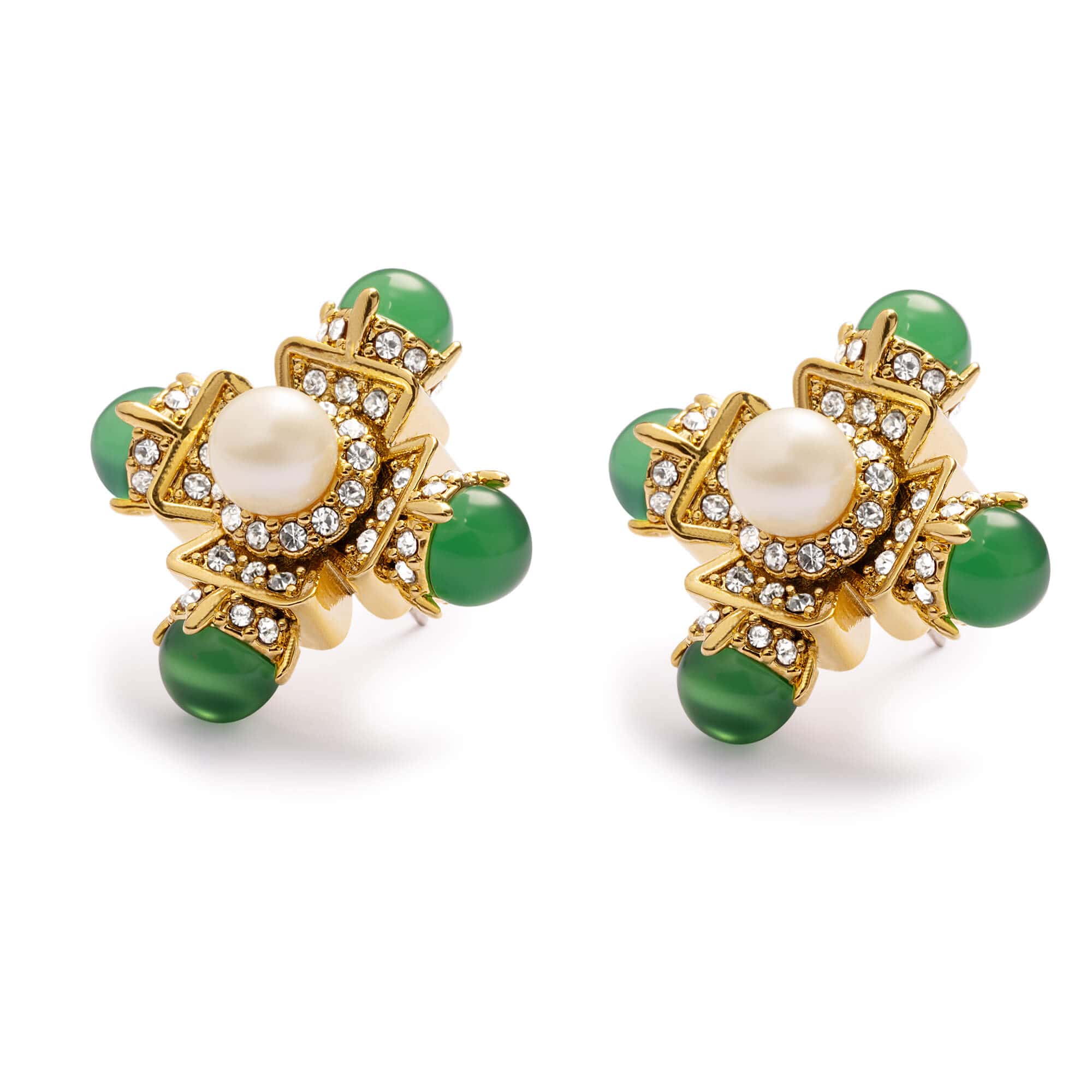 Onyx Earrings Crystal Pearls Austrian Rhinestones Brass Plated With Russian Genuine Gold