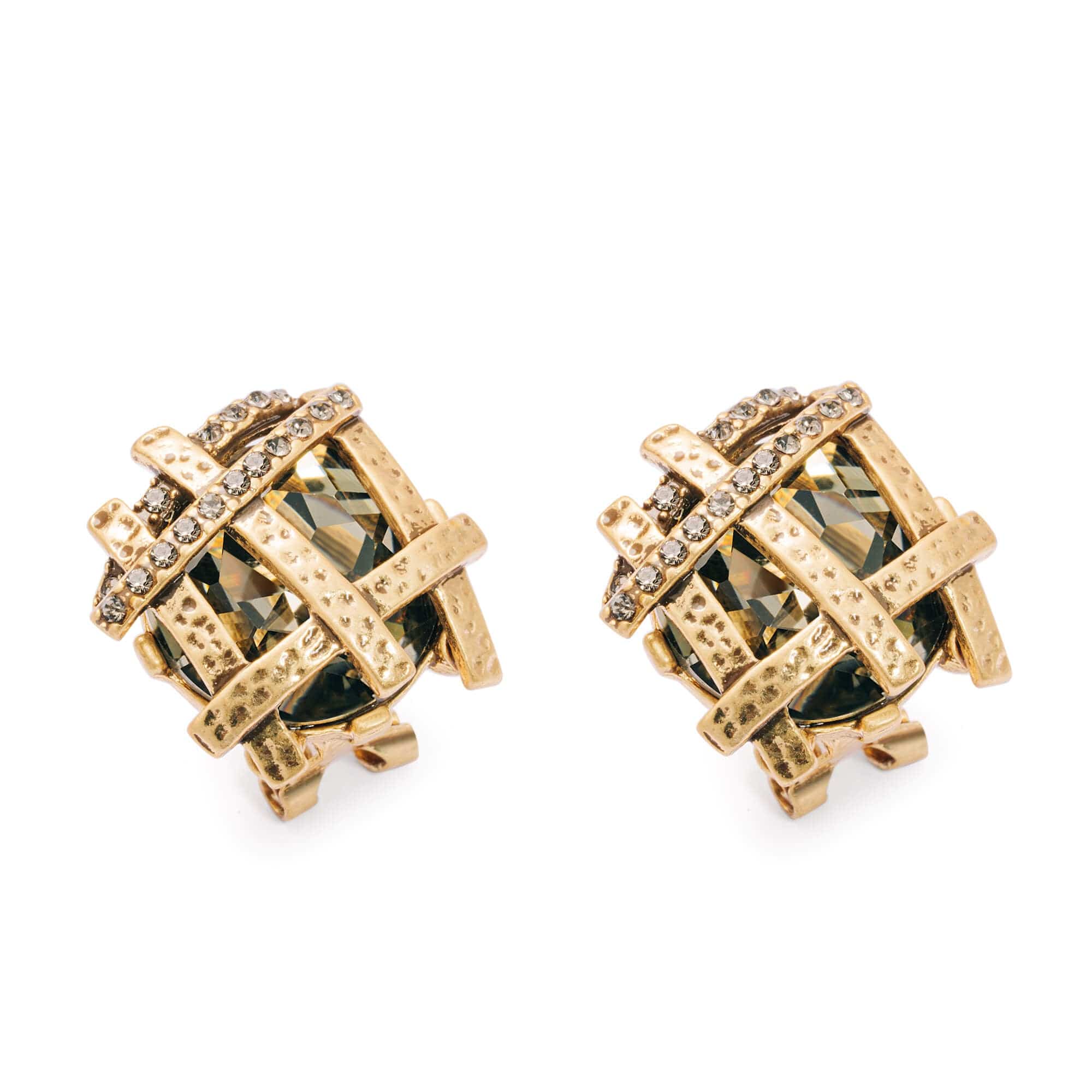 Brass Earrings, Imported Austrian Crystal Imported Austrian Rhinestones, Russian Genuine Gold