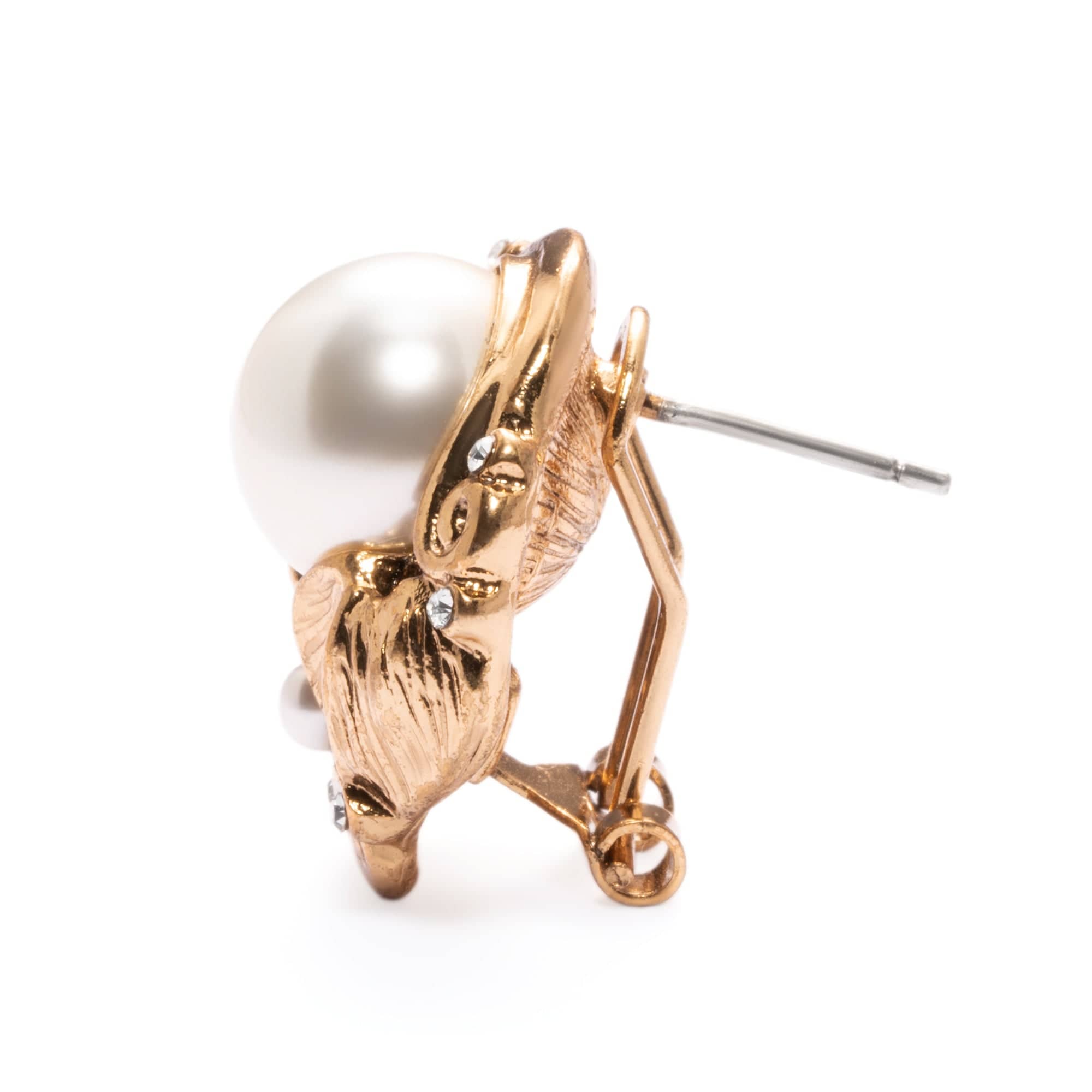 Earrings, Imported Austrian rhinestones Imported Crystal Pearls Brass Plated With Russian Genuine Gold