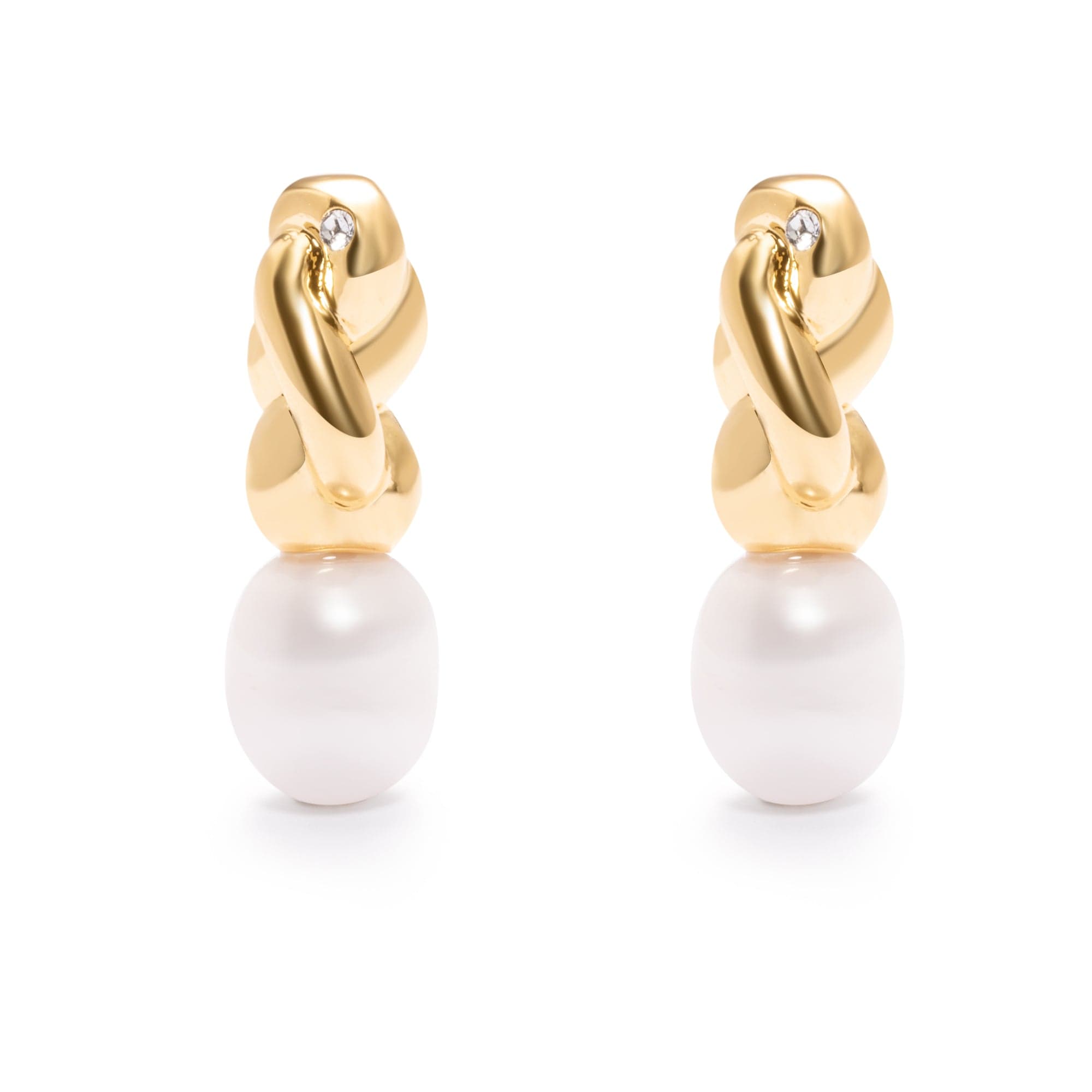 Crystal Earrings, Imported Pearls, Brass Plated With Russian Genuine Gold
