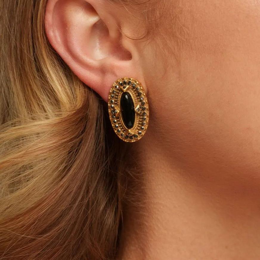 Obsidian Earrings, Austrian Rhinestones, Alloy Plate With Russian Genuine Gold