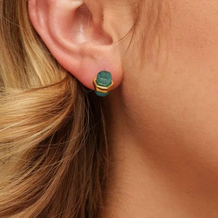 Brass Earrings, White crystal dipped in color Russian Genuine Gold