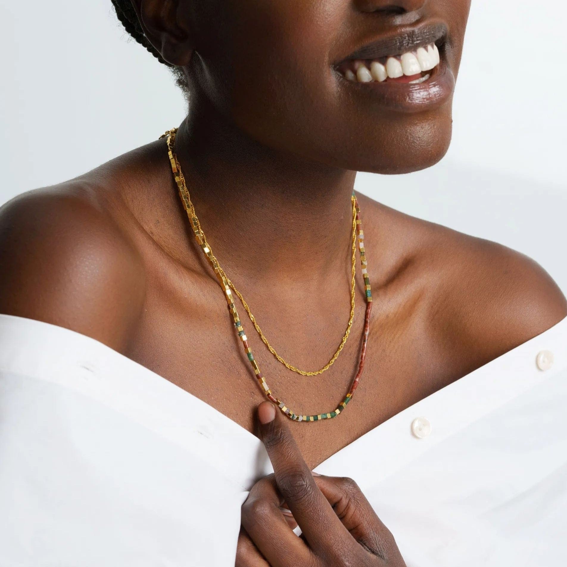 Necklaces, White Crystal Dipped Color, Brass Plated With Genuine Gold