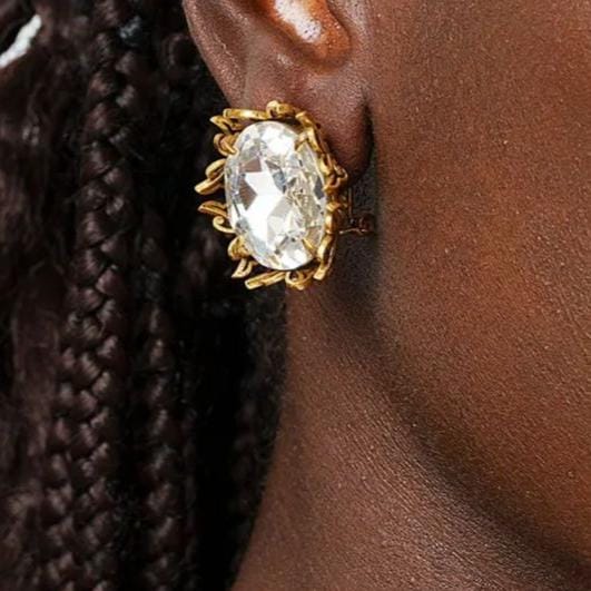 Transparent Crystal Earrings, Austrian Crystal, Brass Plated With Genuine Russian Gold