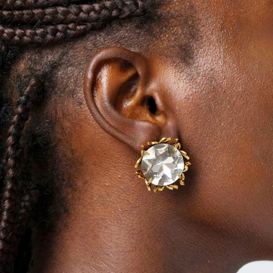 Transparent Crystal Earrings, Austrian Crystal, Brass Plated With Genuine Russian Gold