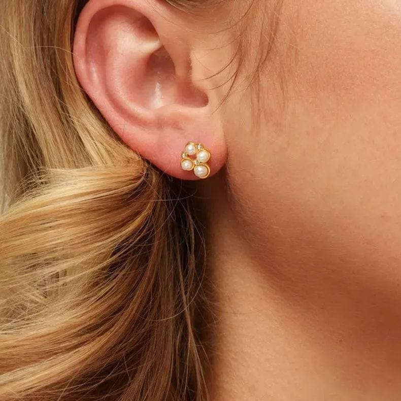 Crystal Pearl Earrings Plated With Genuine Gold