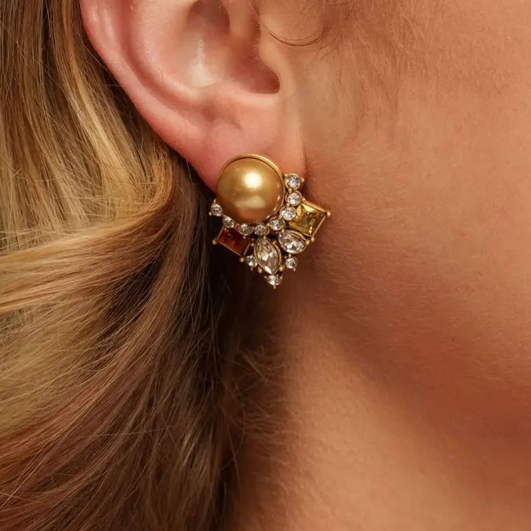 Earrings Austrian Crystal & Rhinestone Brass Plated With Genuine Russian Gold