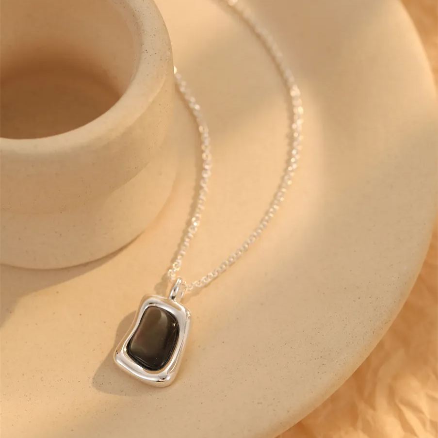 925 银 灰贝母亮银项链 吊坠