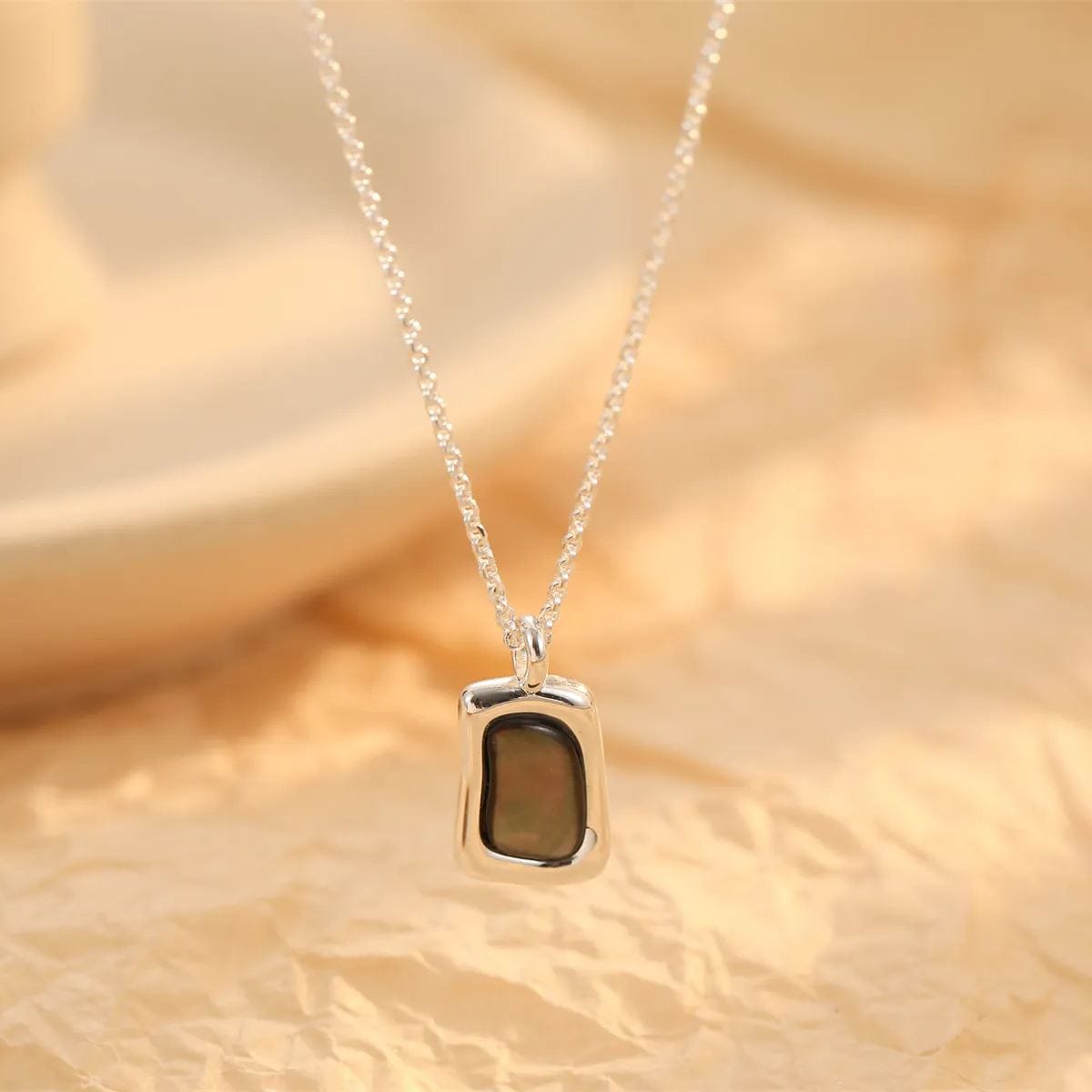 925 银 灰贝母亮银项链 吊坠