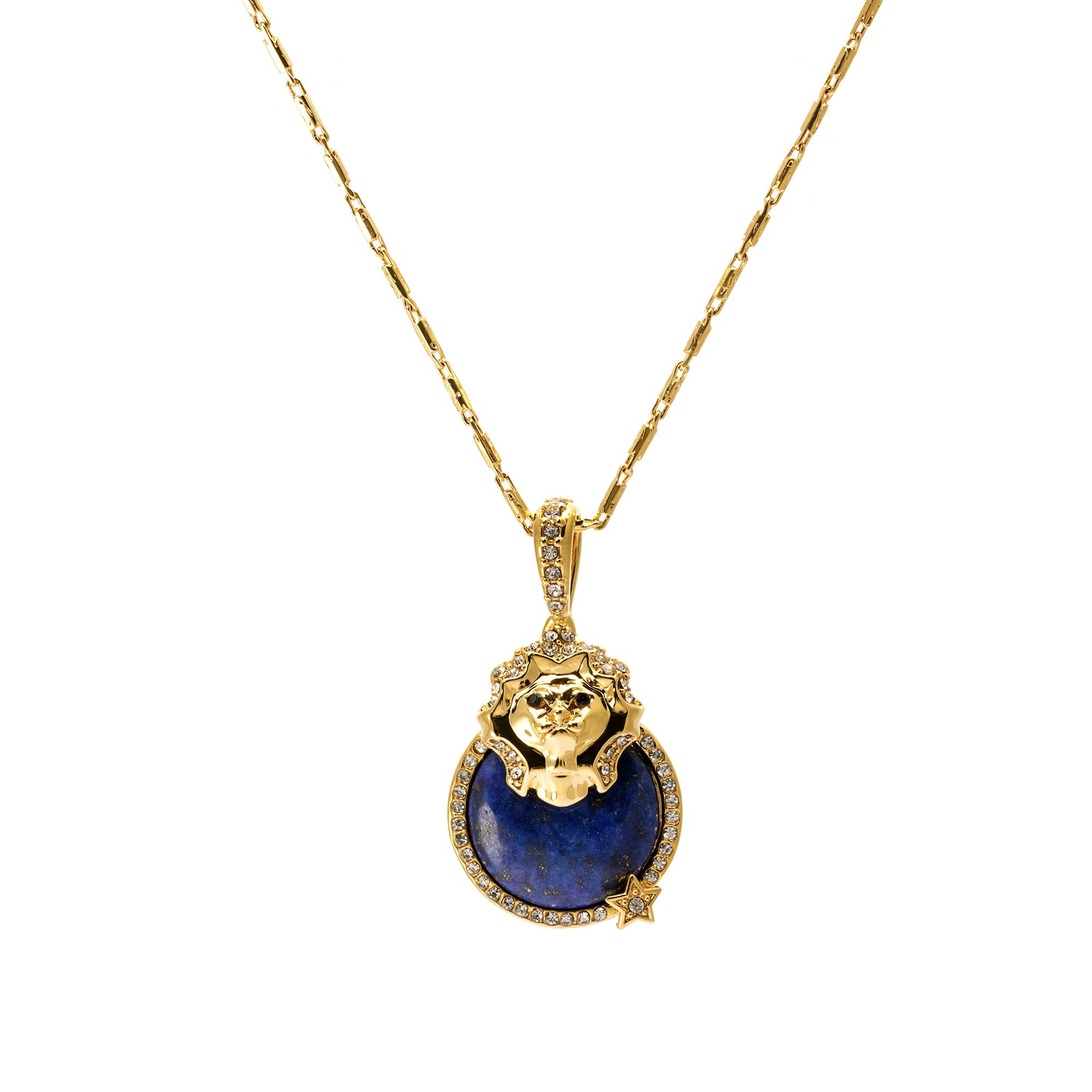 Necklace brass lapis lazuli Austrian rhinestone plated Russian gold