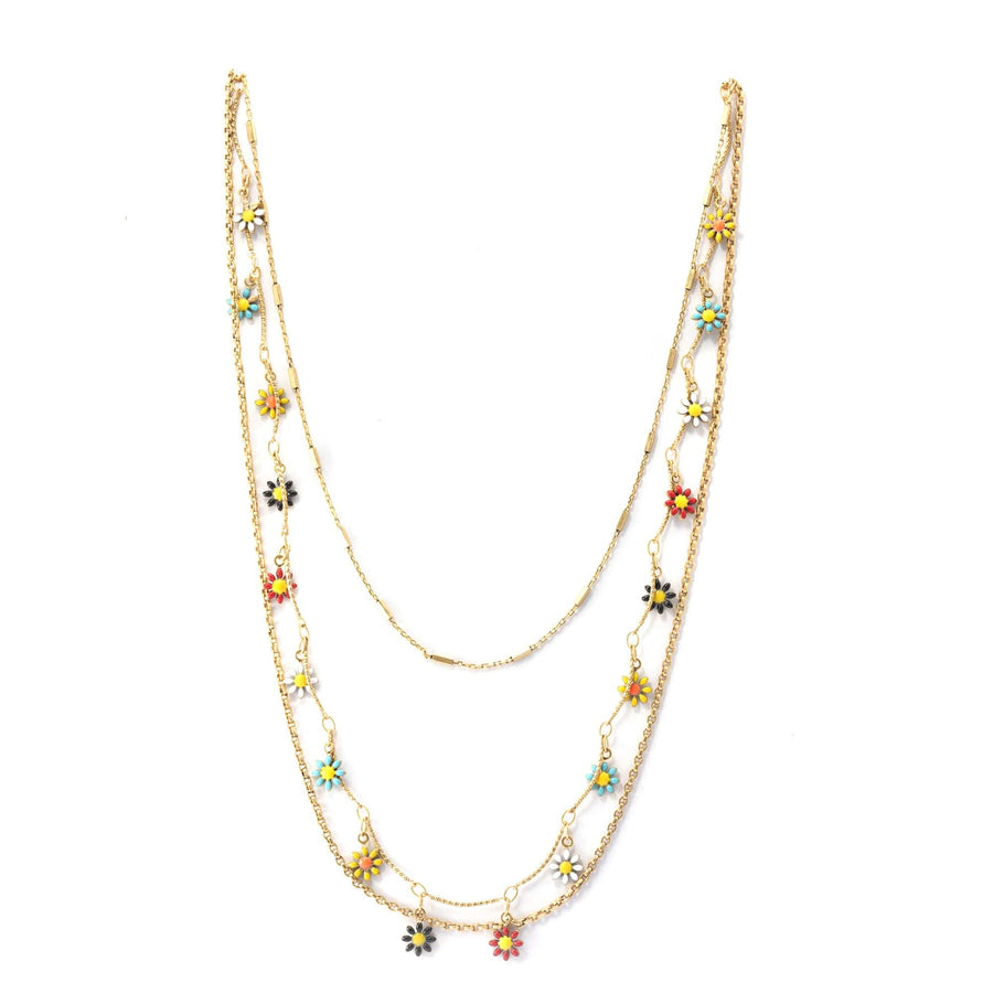 Brass Plated Necklace, White Crystal dipped In Color, Russian Genuine Gold