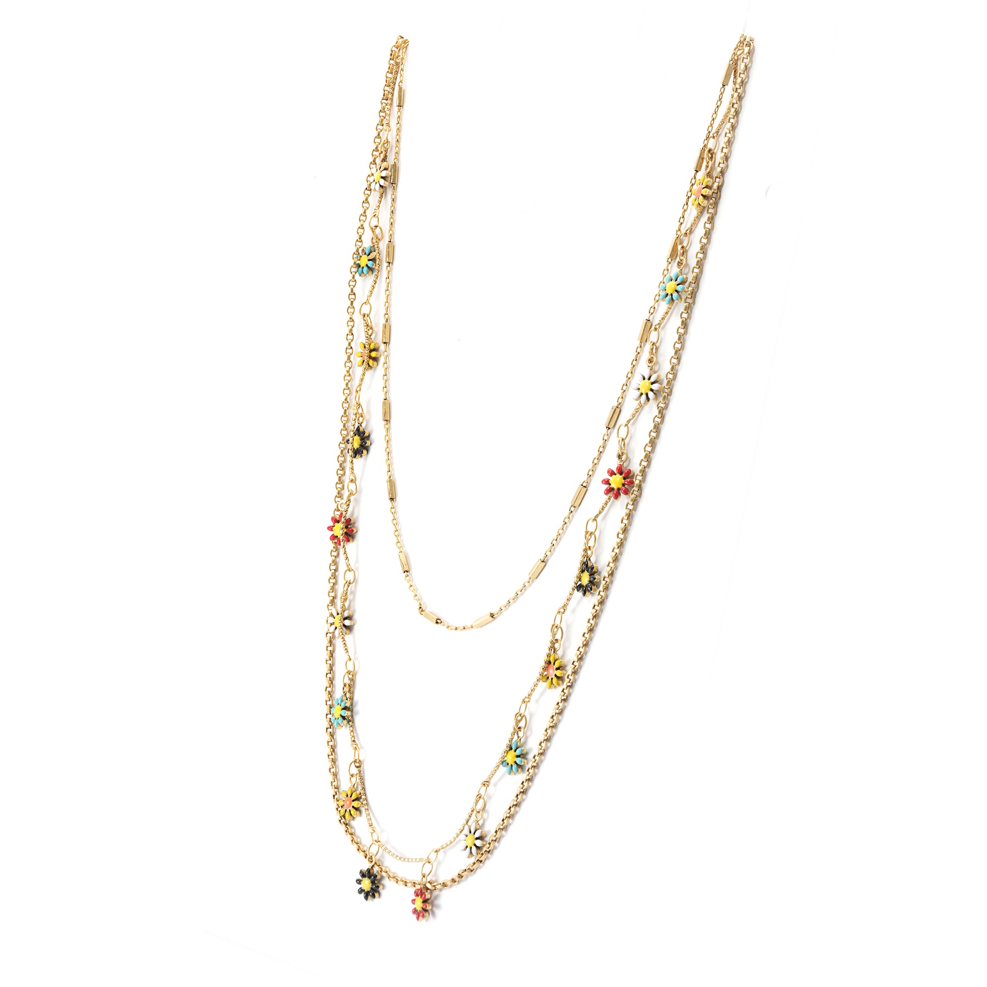 Brass Plated Necklace, White Crystal dipped In Color, Russian Genuine Gold