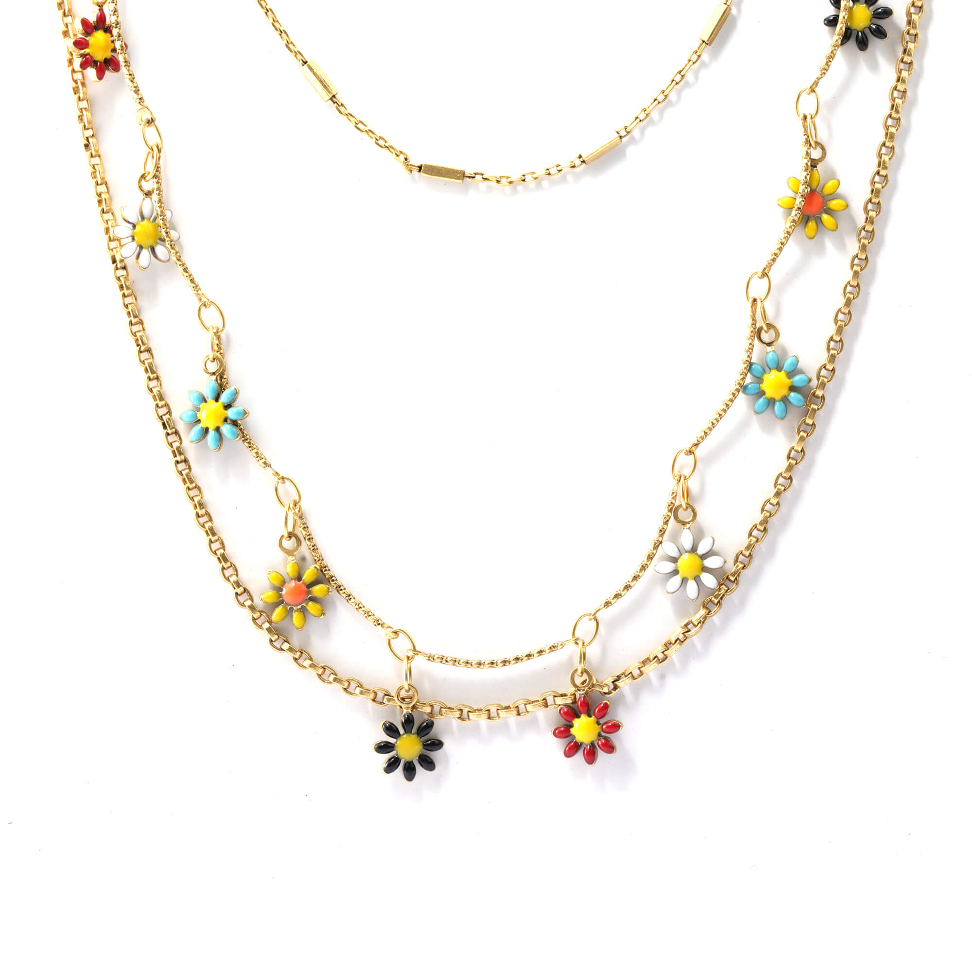 Brass Plated Necklace, White Crystal dipped In Color, Russian Genuine Gold