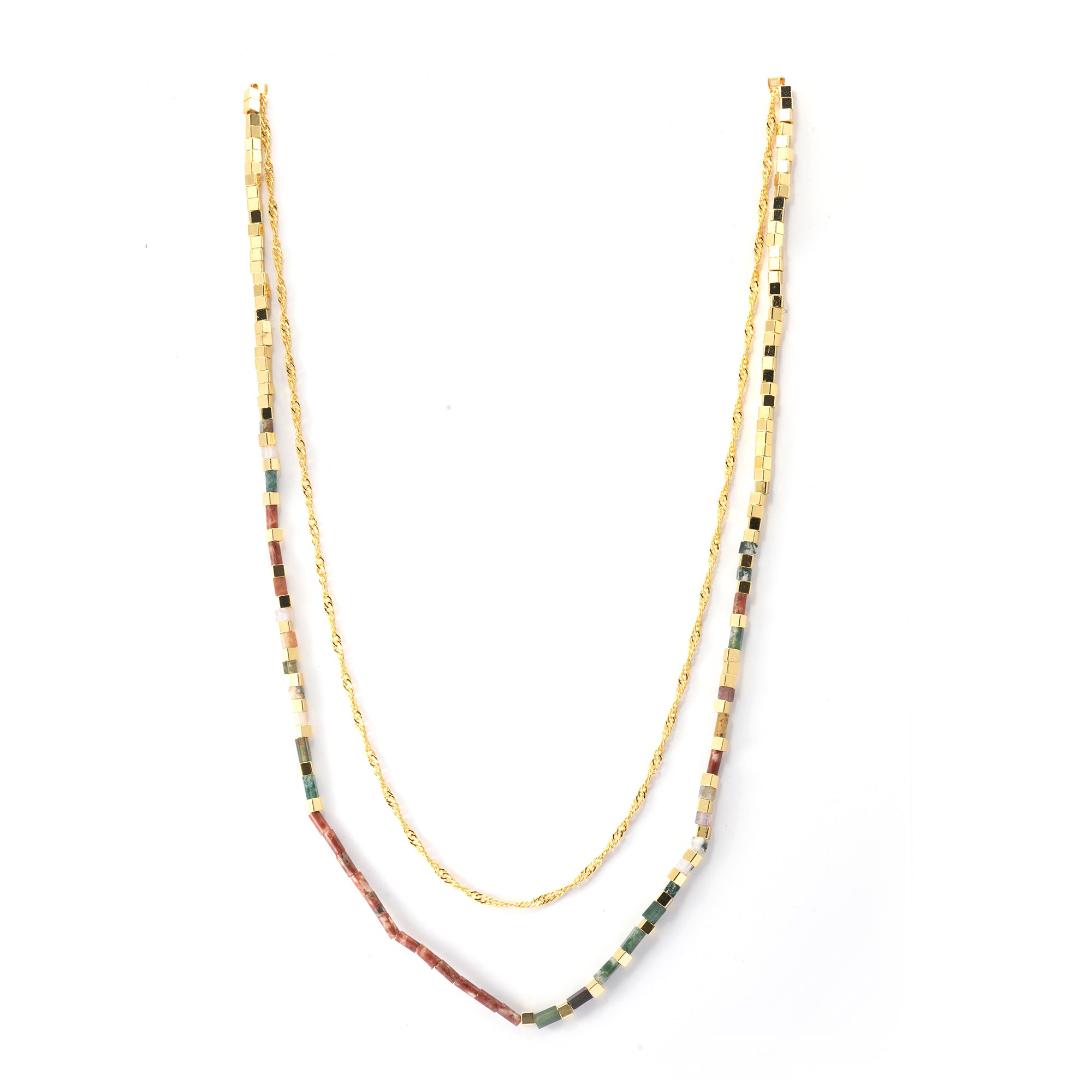 Brass Plated Necklaces,  White Crystal Dipped Color, Electroplated Genuine Gold