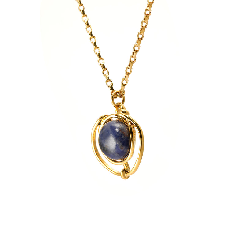 Necklace alloy blue sand stone plated real gold