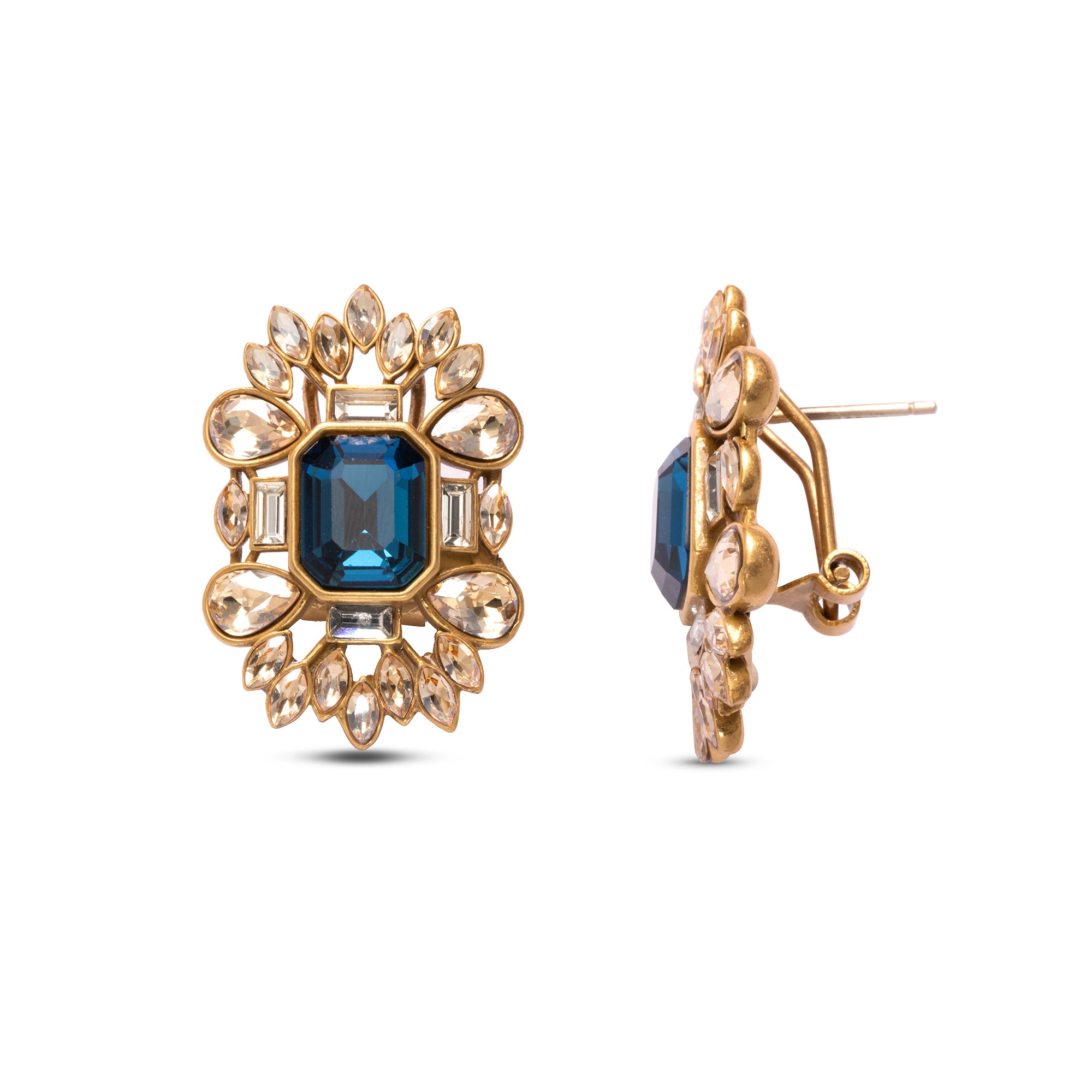 Earrings, Austrian Rhinestones & Crystal, Brass Plated With Russian Genuine Gold