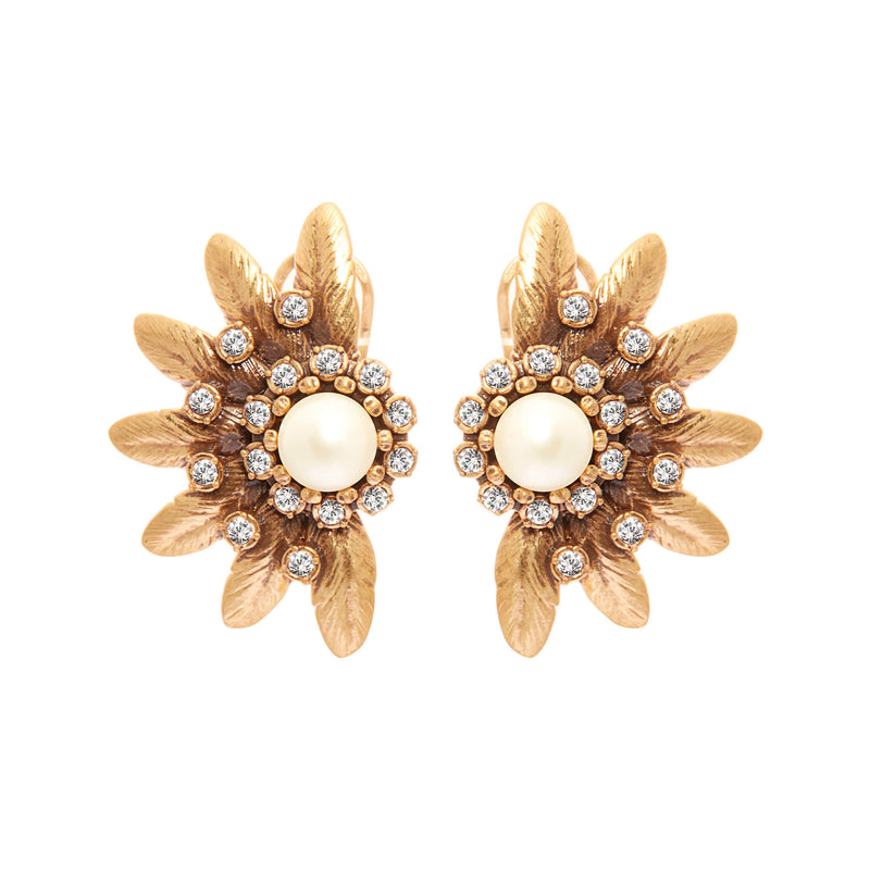 Copper Imported crystal pearls Imported Austrian rhinestones Russian Real Gold Earrings
