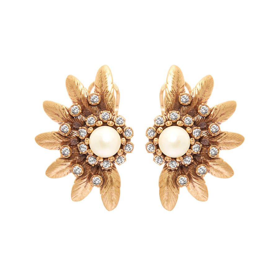 Copper Imported crystal pearls Imported Austrian rhinestones Russian Real Gold Earrings