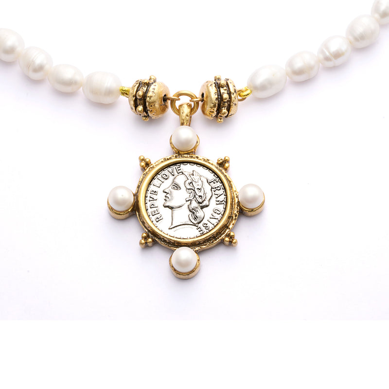 Necklace brass crystal pearl plated Russian gold