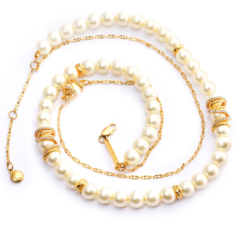 Necklace Brass crystal pearl Austrian rhinestone plated Russian gold