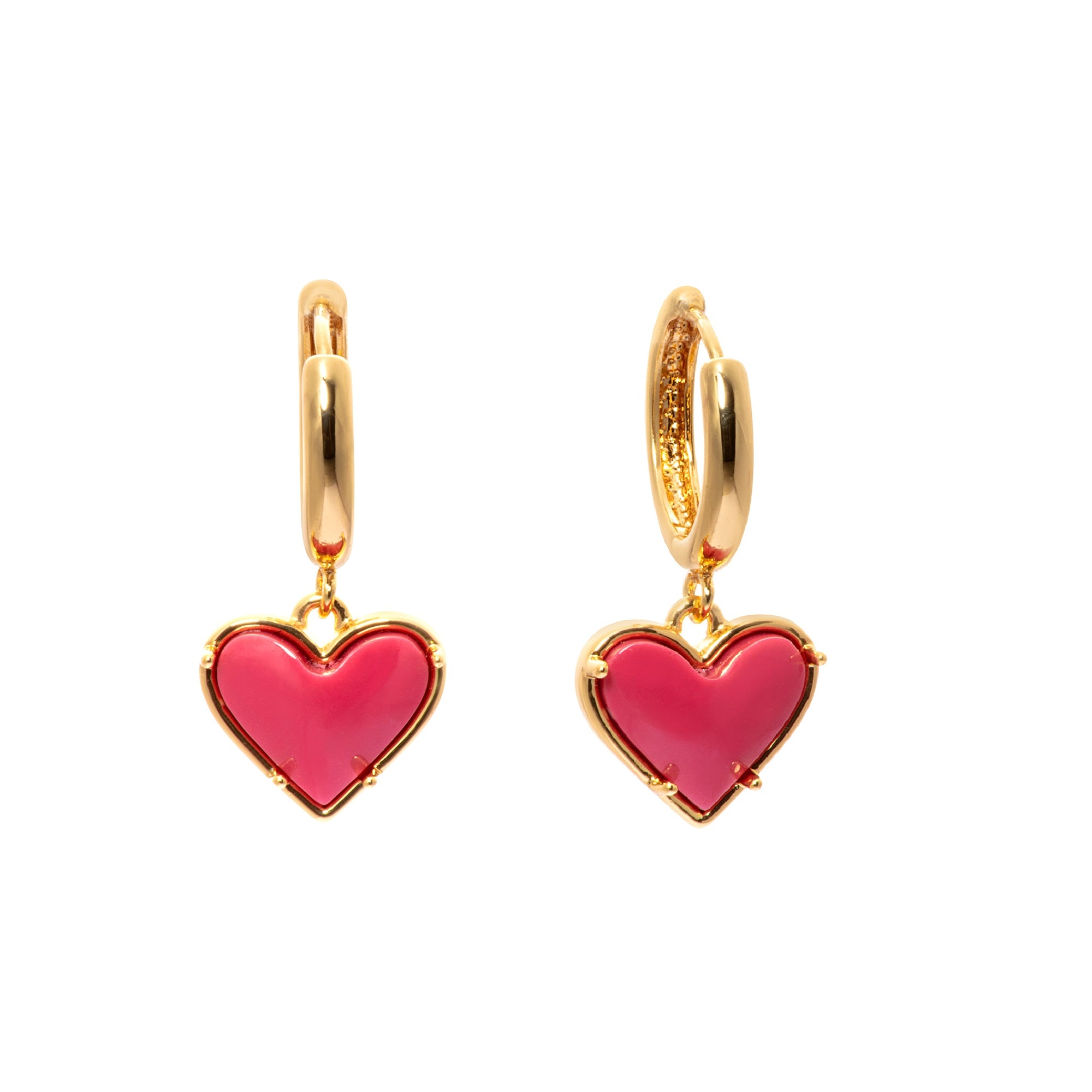 Heart-Shaped Earrings, Crystal, Brass Plated With Russian Genuine Gold