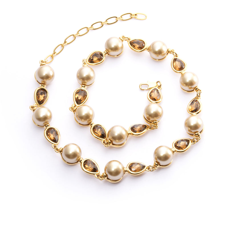 Necklace Brass crystal pearl Austrian crystal plated Russian gold