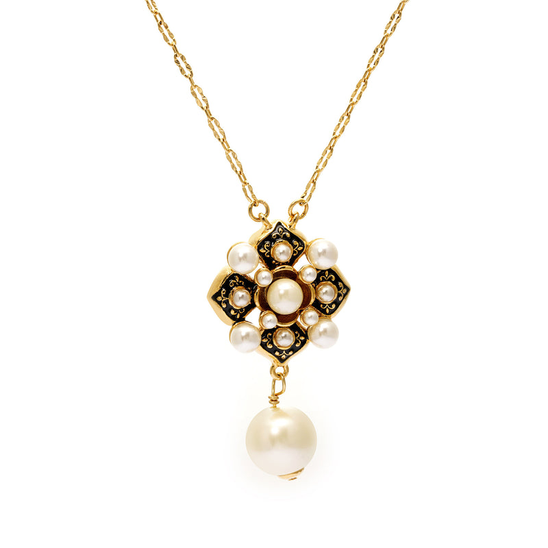 Necklace Brass crystal pearl Austrian rhinestone plated Russian gold