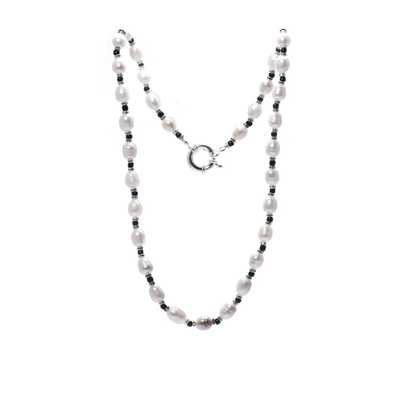 Necklace crystal pearl Austrian rhinestone plated silver made old
