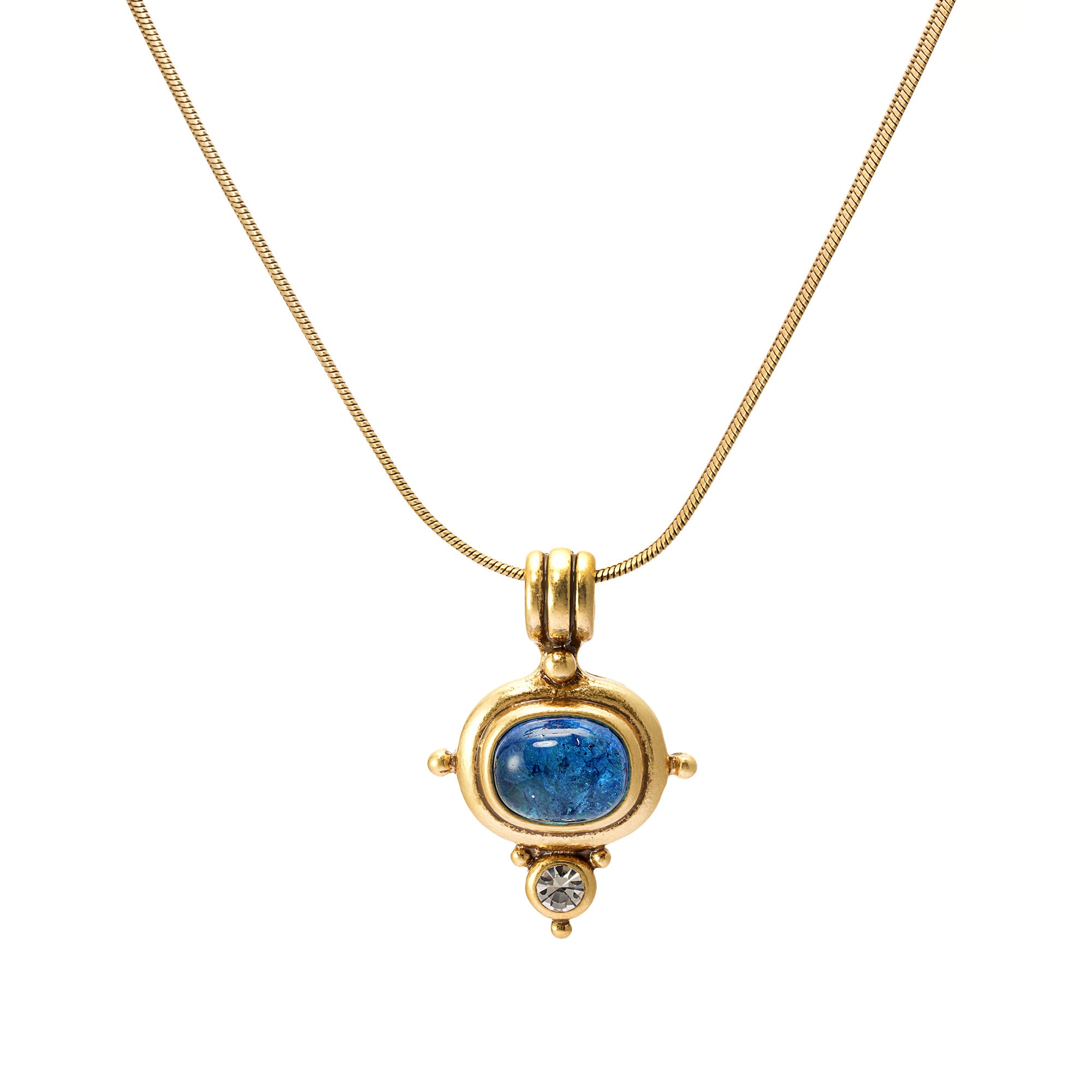 Necklace alloy blue sand stone Austrian rhinestone plated Russian gold