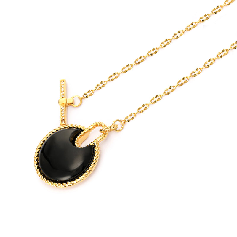 Necklace brass obsidian Austrian rhinestone plated Russian gold